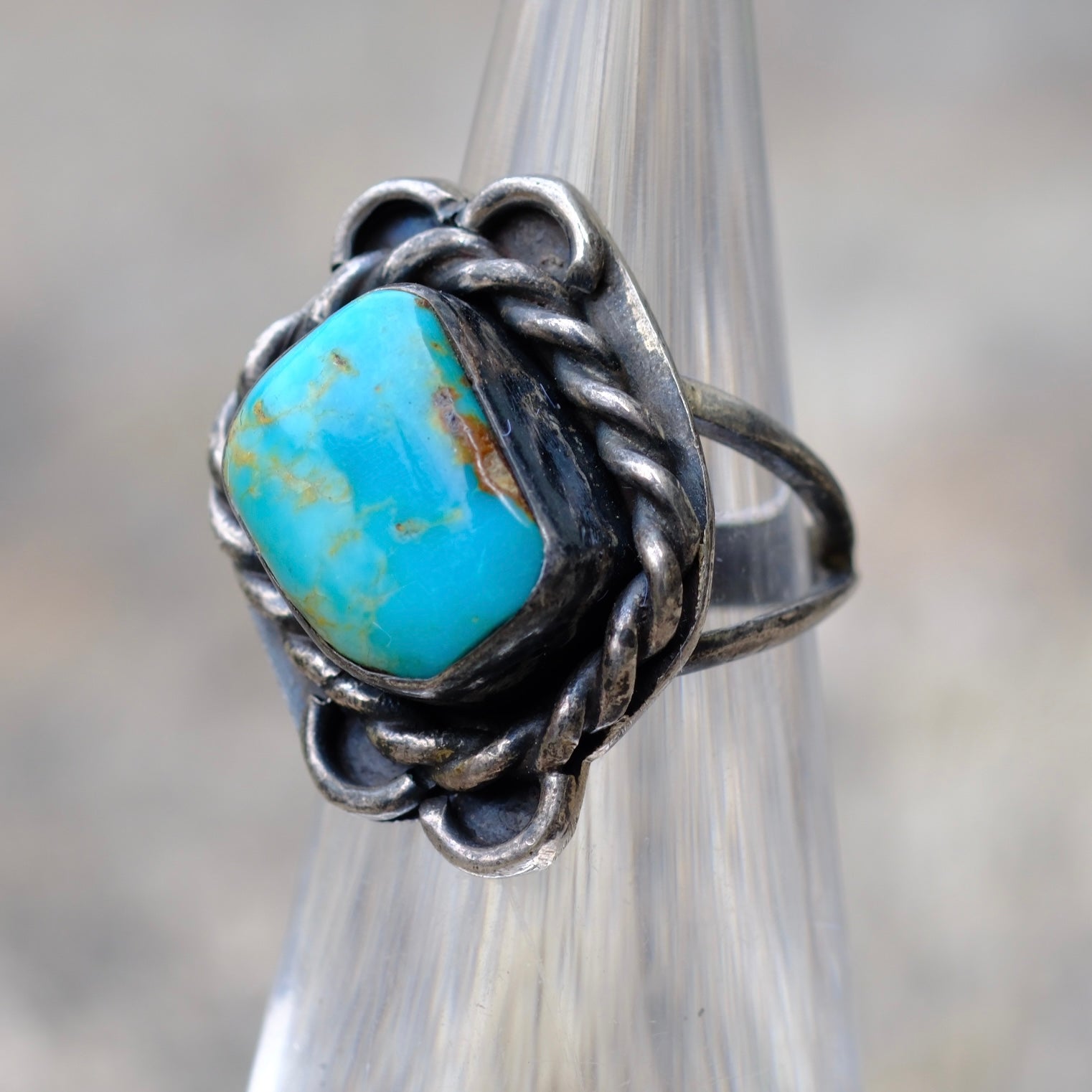 Vintage Sterling Turquoise Ring 2.25