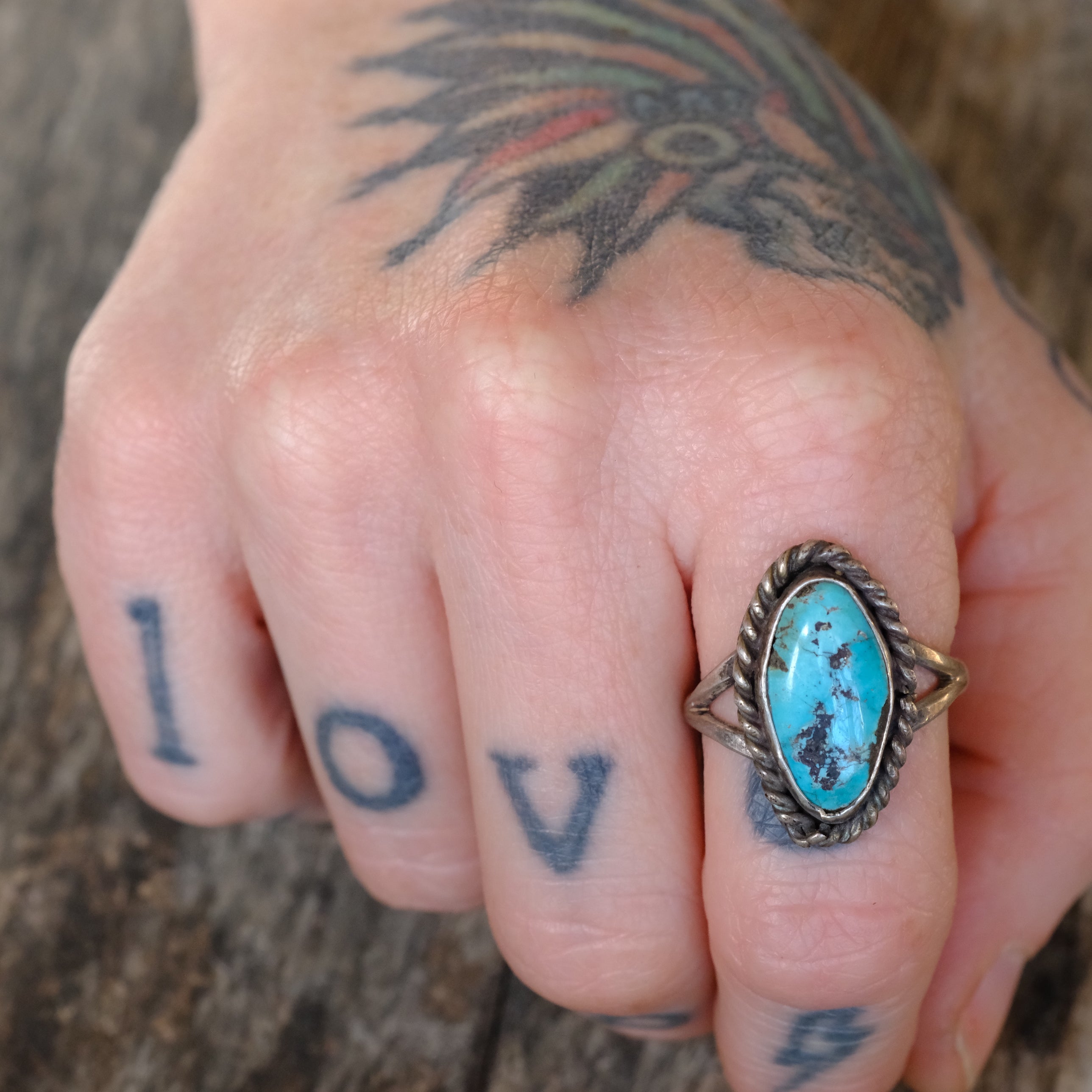 Vintage Sterling Turquoise Roper Ring 8.5