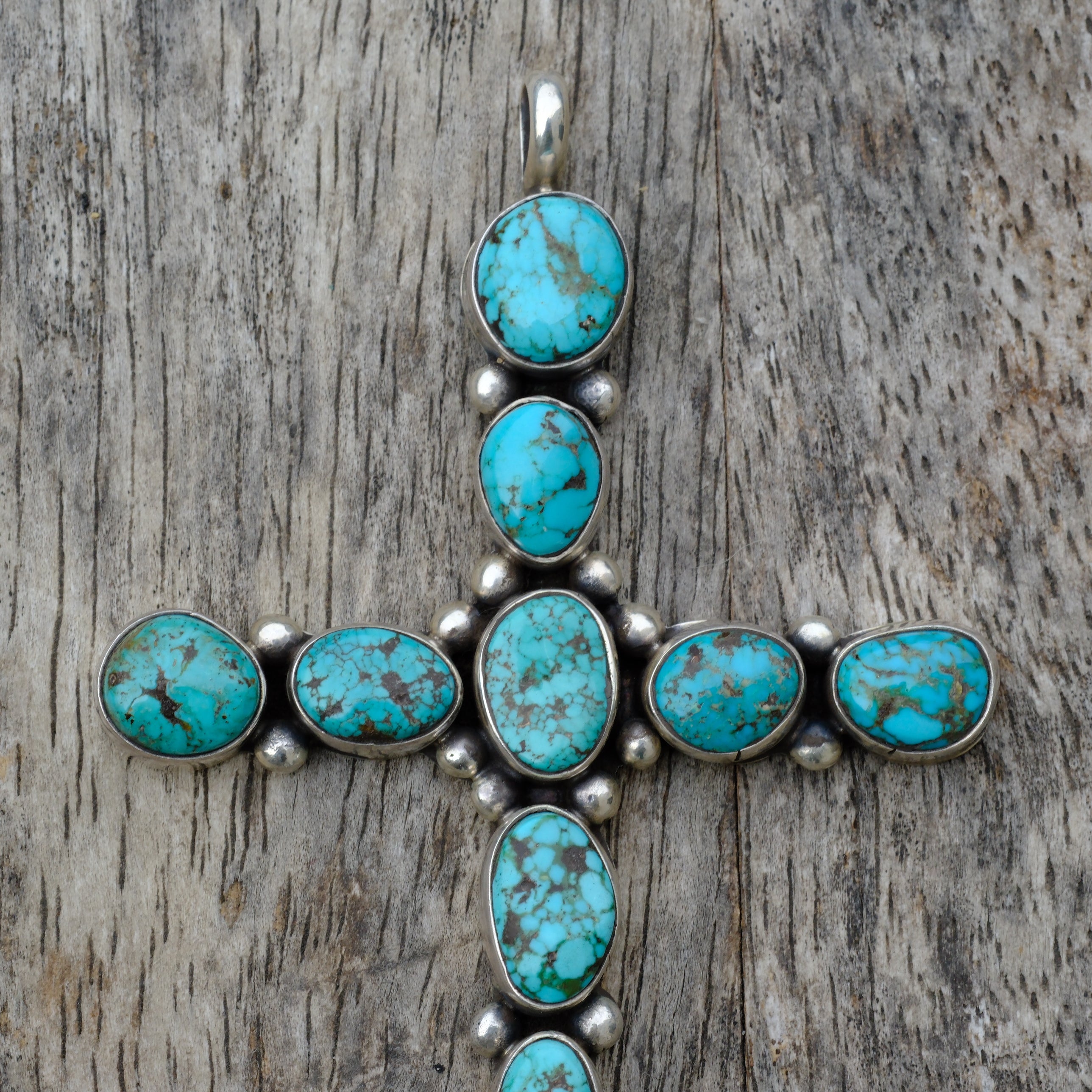 HUGE Vintage Sterling Turquoise Cluster Cross Pendant