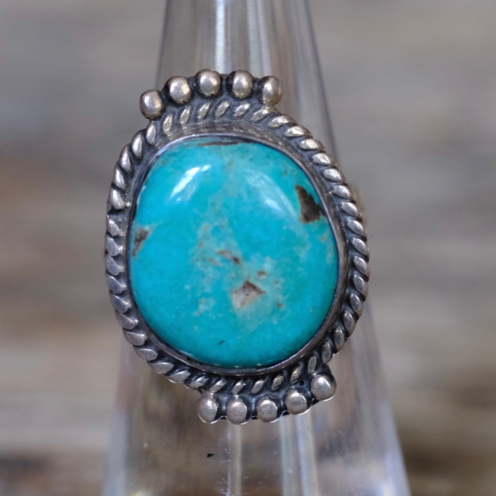 Vintage Sterling Turquoise Roper Ring 5.25