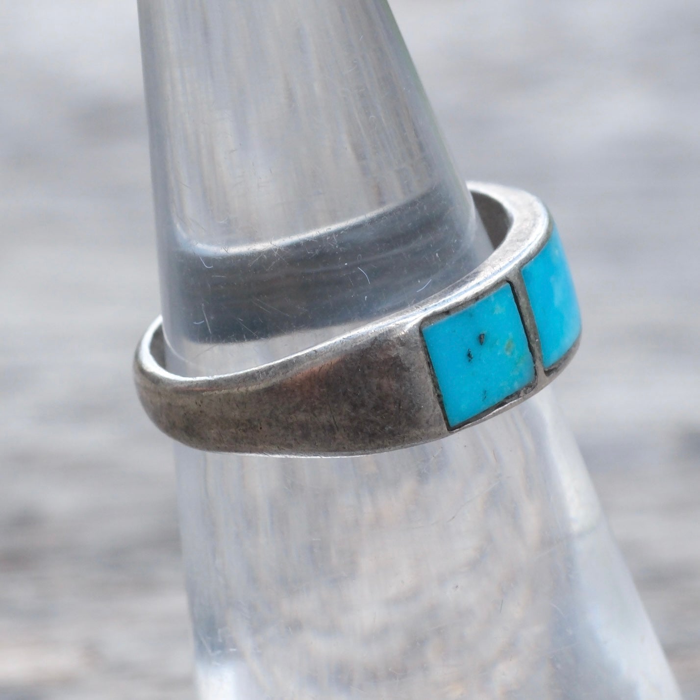 Vintage Sterling Turquoise Inlay Band Ring 5.5