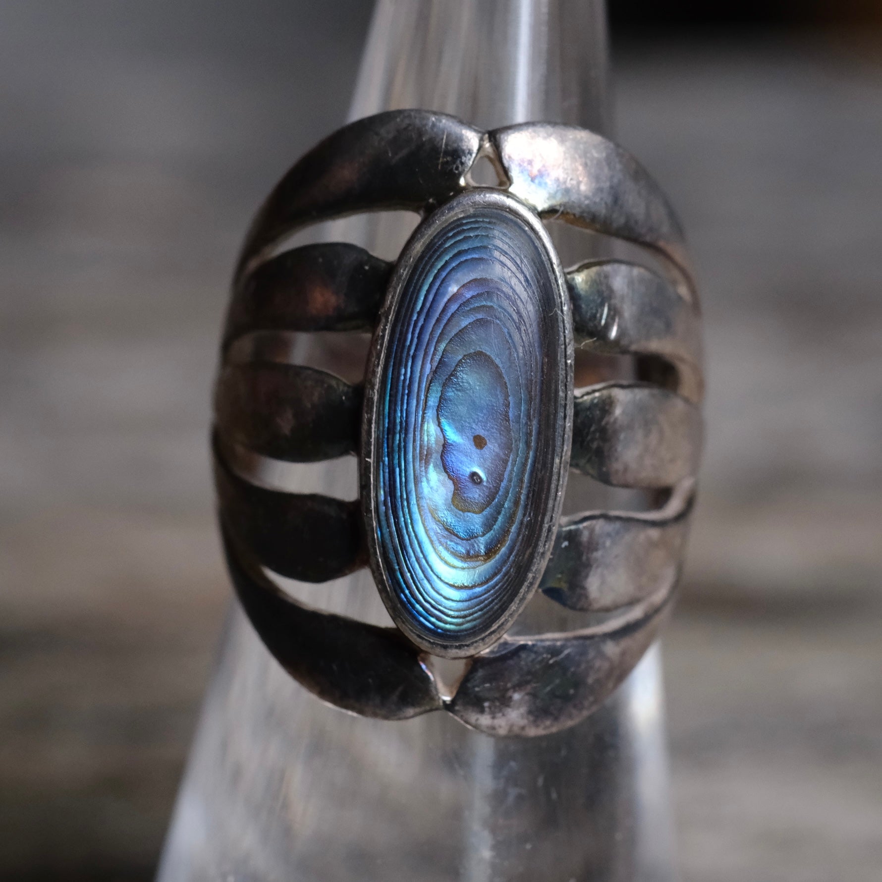 Vintage Sterling Abalone Ring 5.75