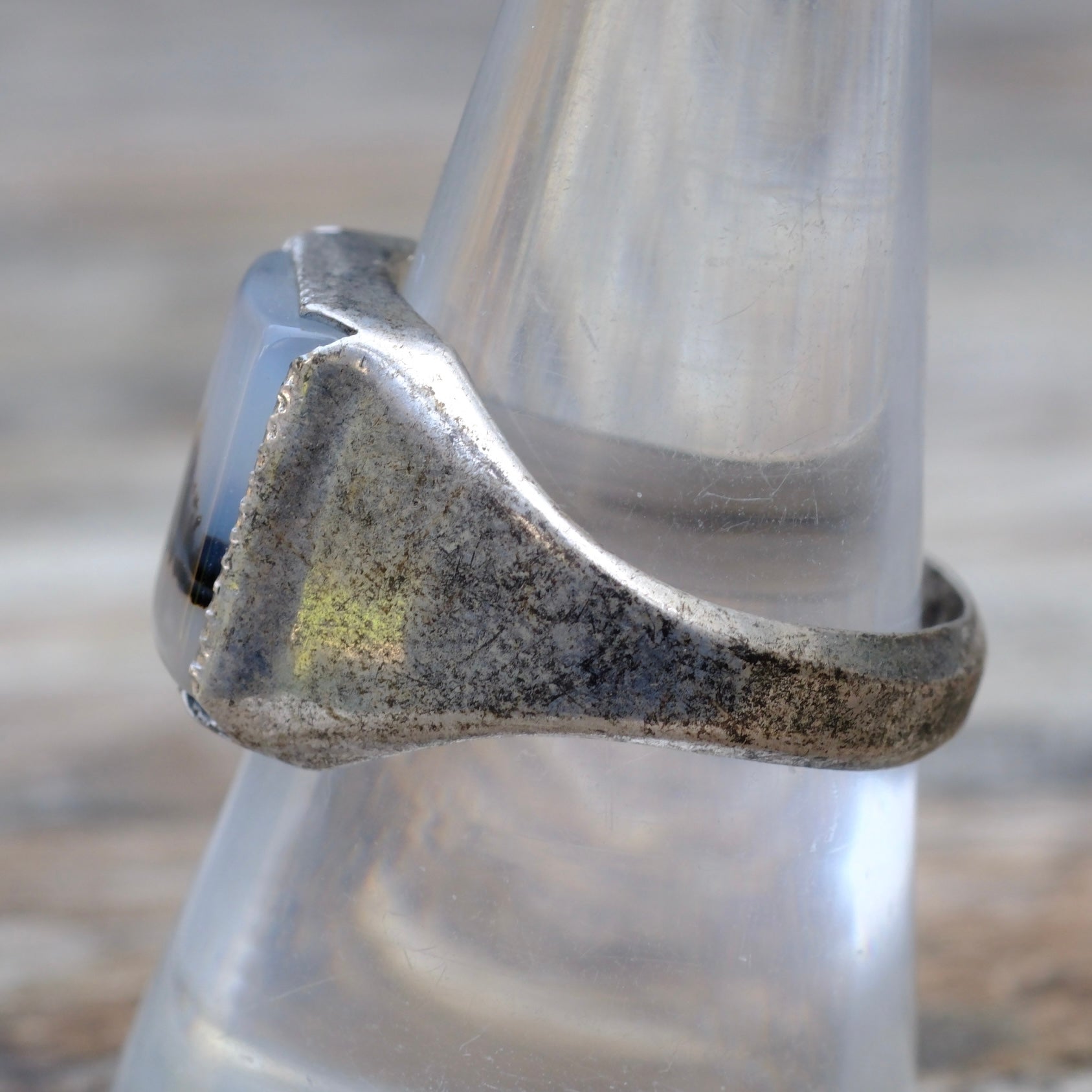 Vintage Sterling Agate Signet Ring 9