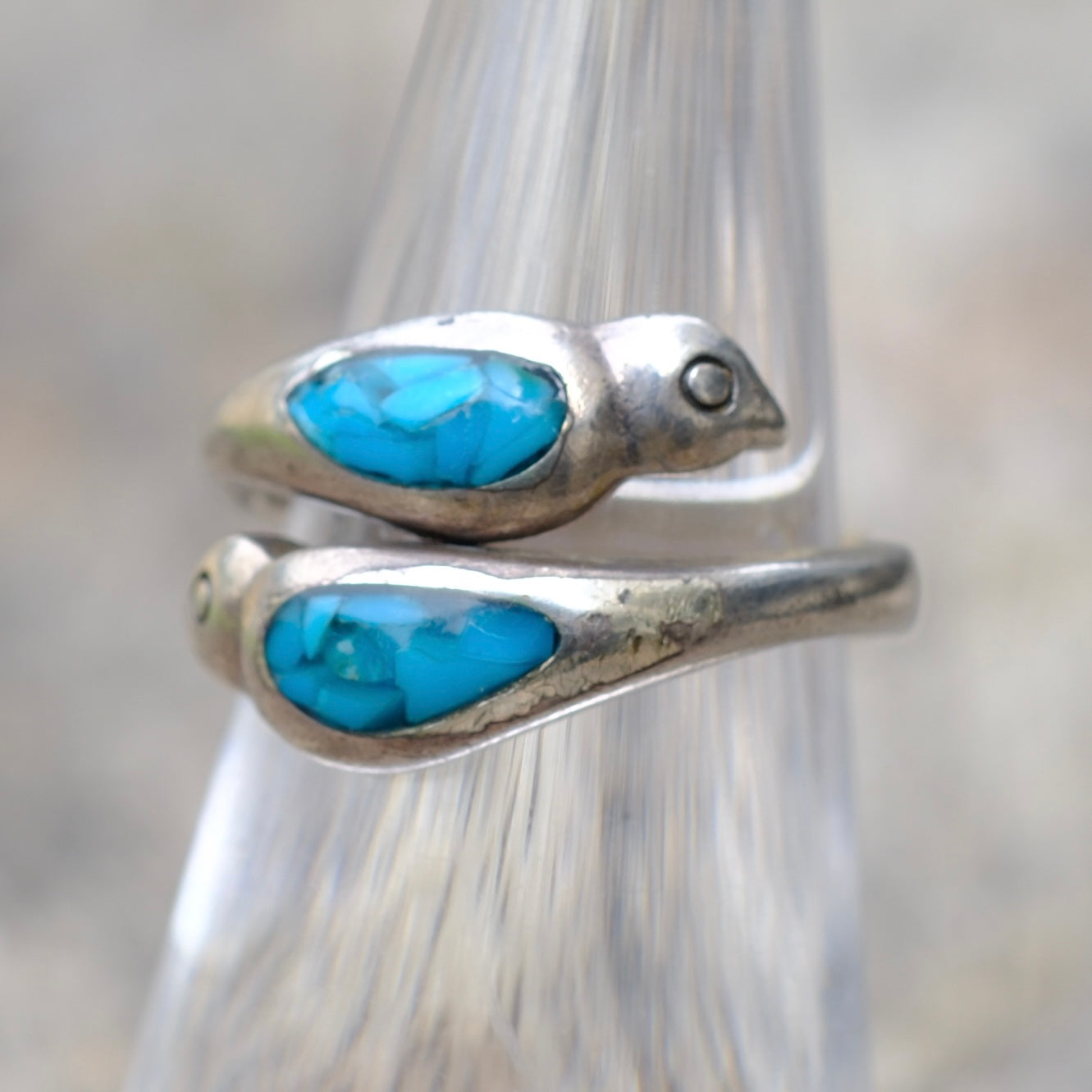 Vintage Sterling Turquoise Overpass Ring 5.25