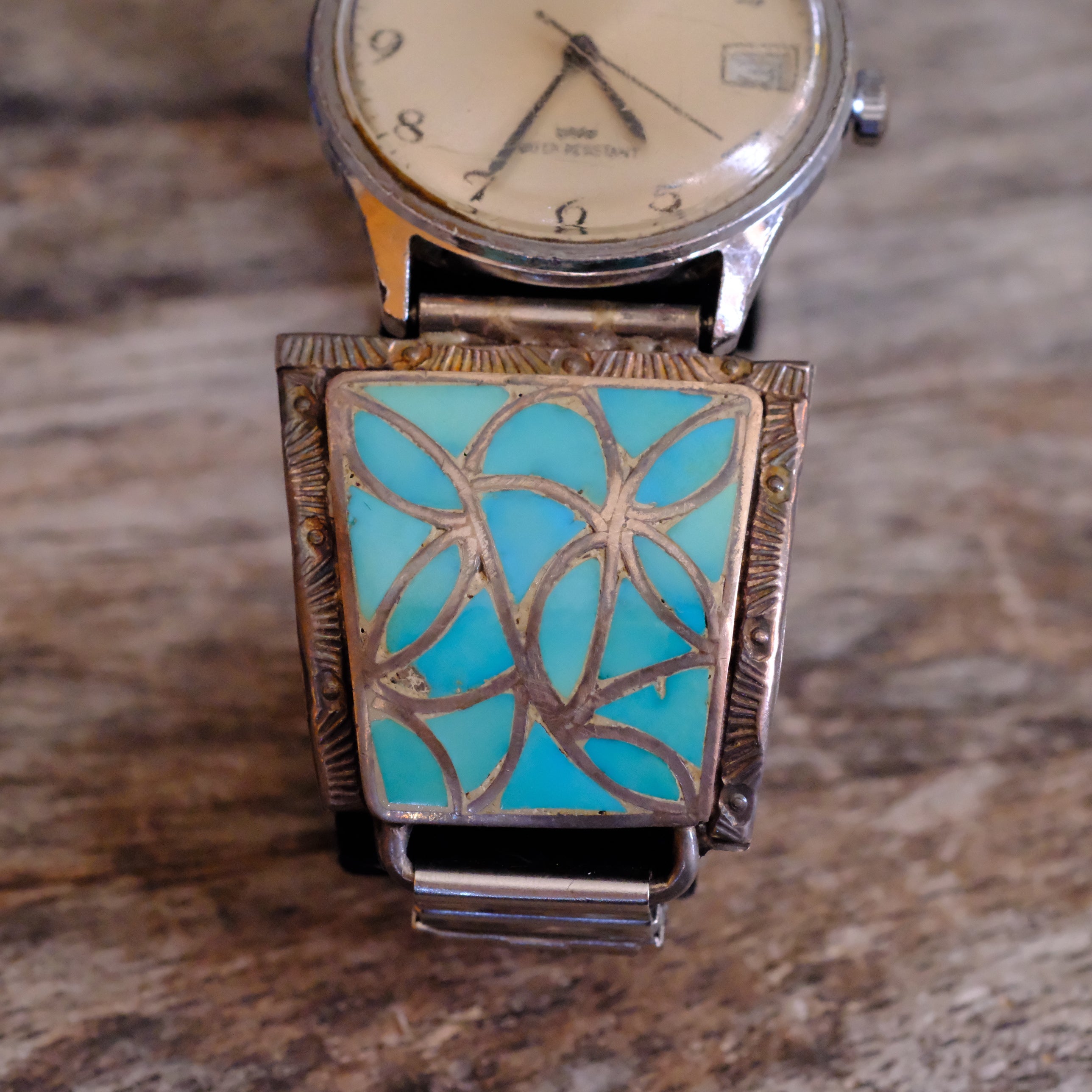 Vintage Sterling Turquoise Inlay Watch