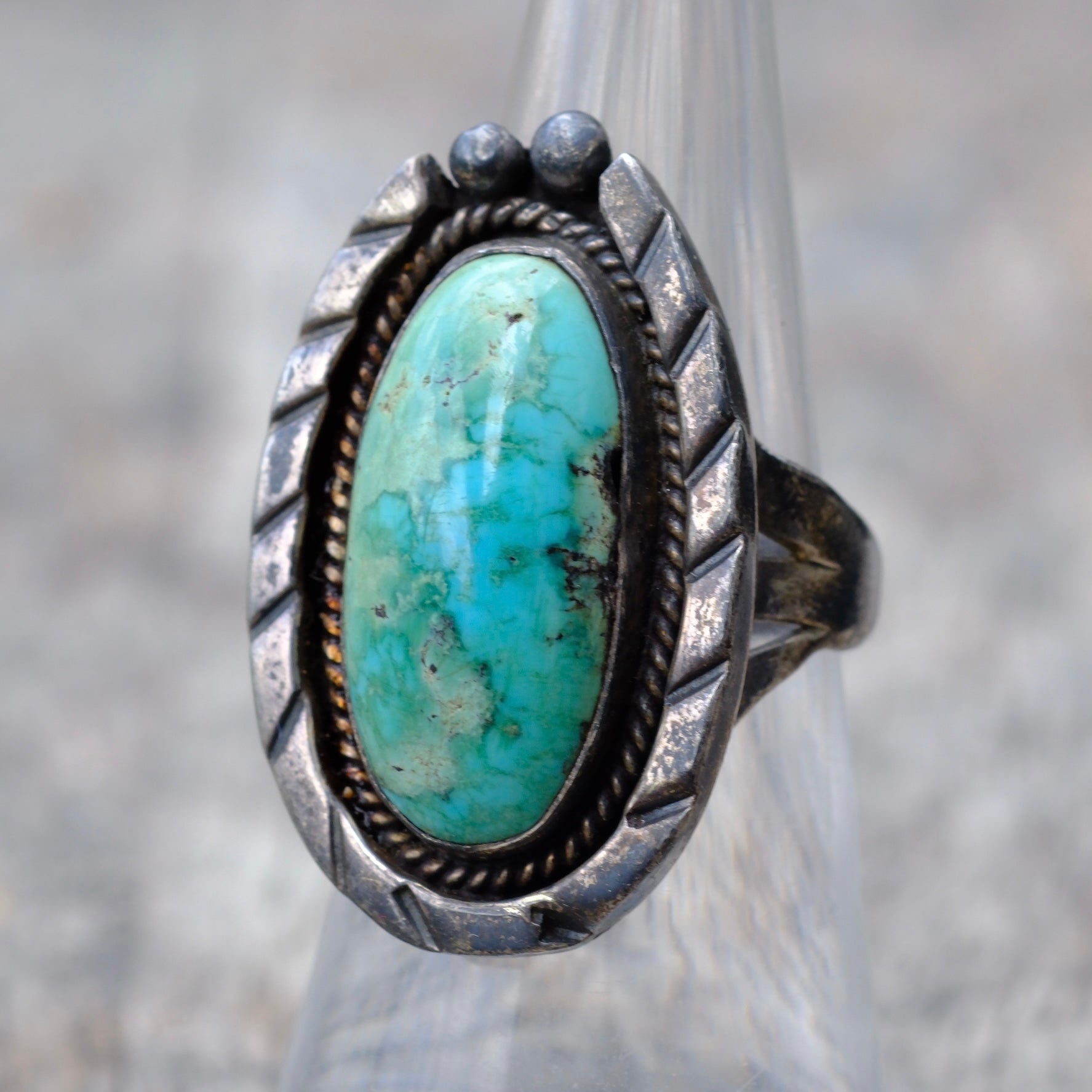 Vintage Sterling Silver Framed Turquoise Ring 6.5