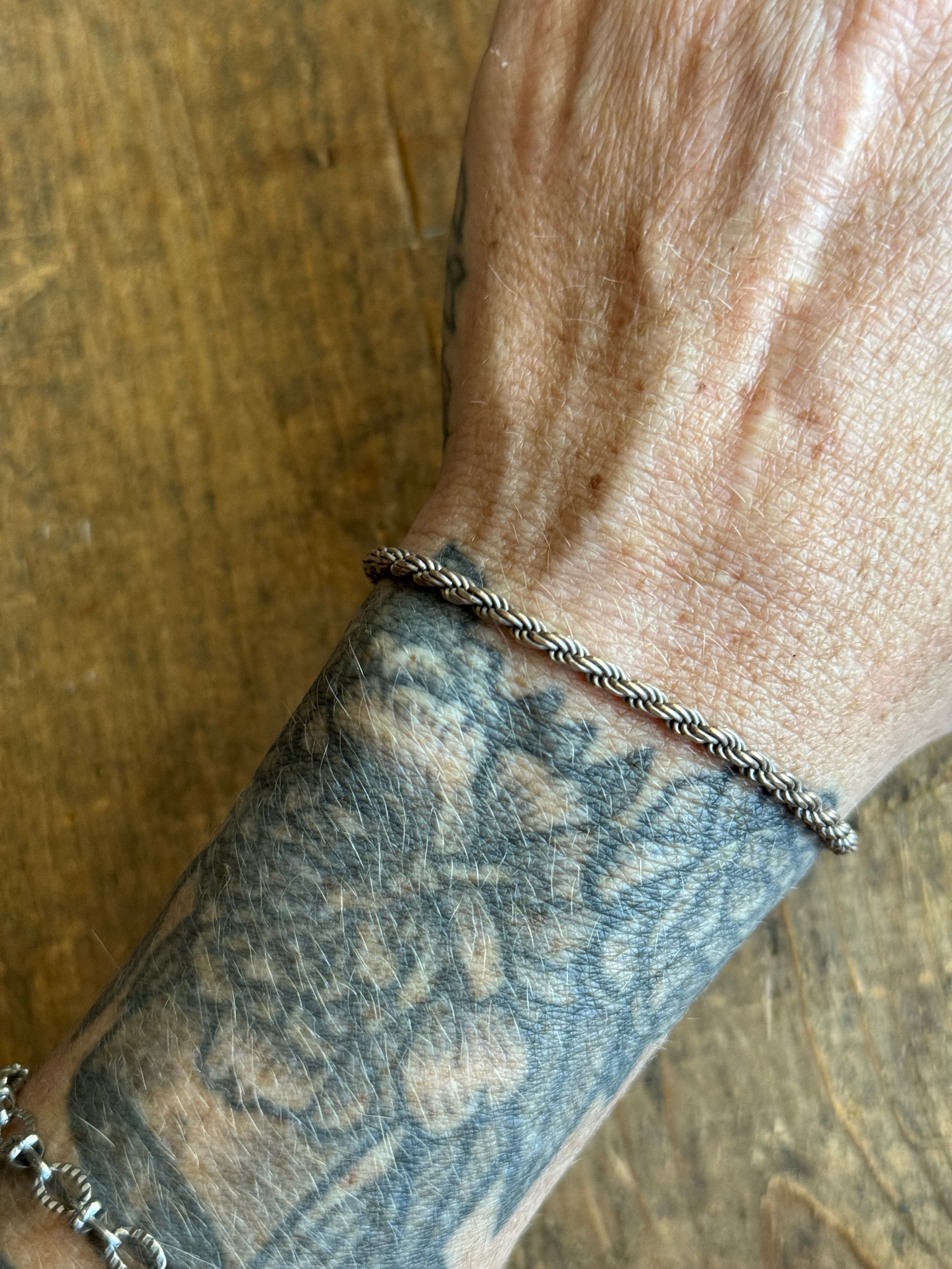 Vintage Sterling Silver Rope Chain Bracelet 8"