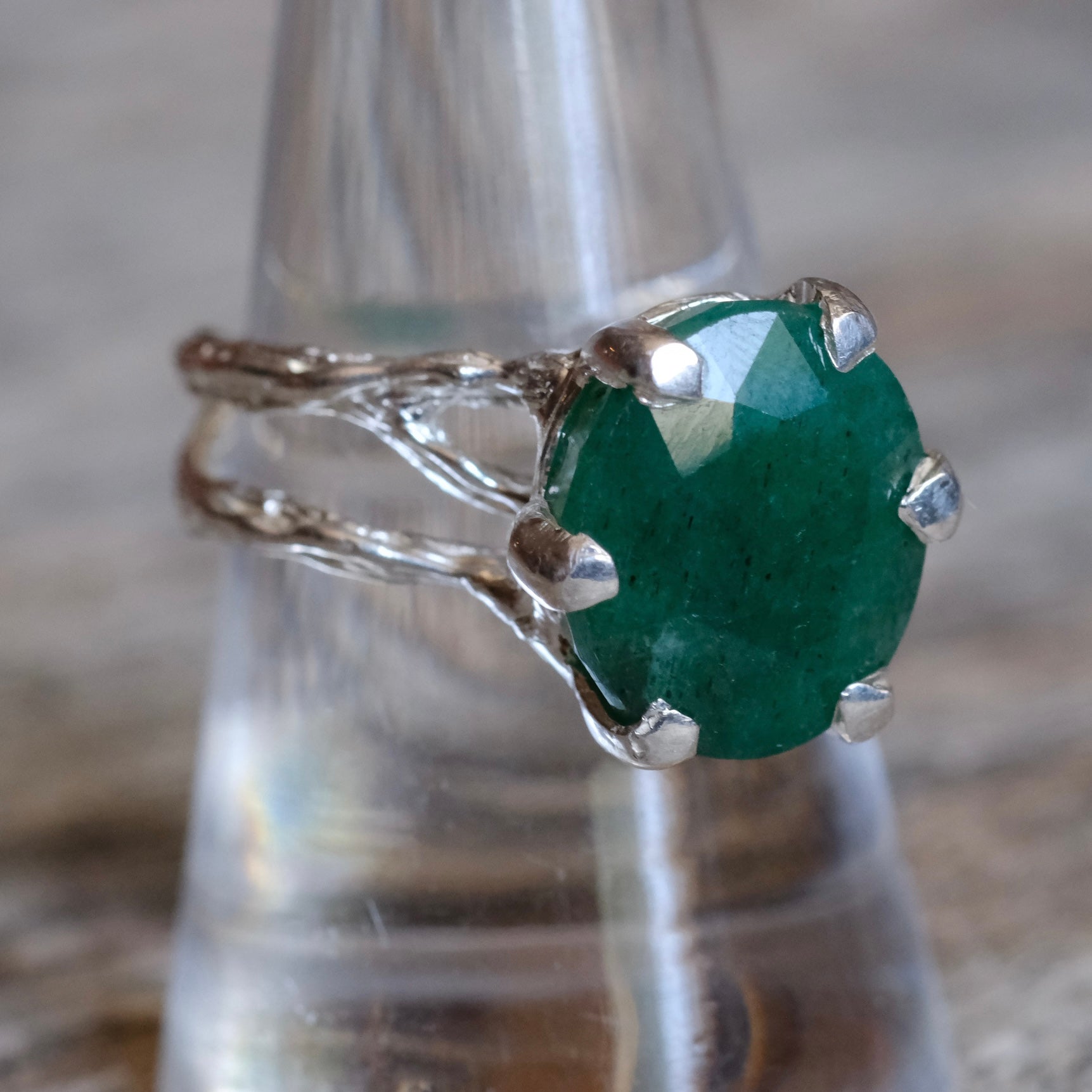 Vintage Sterling Green Glass Ring 9