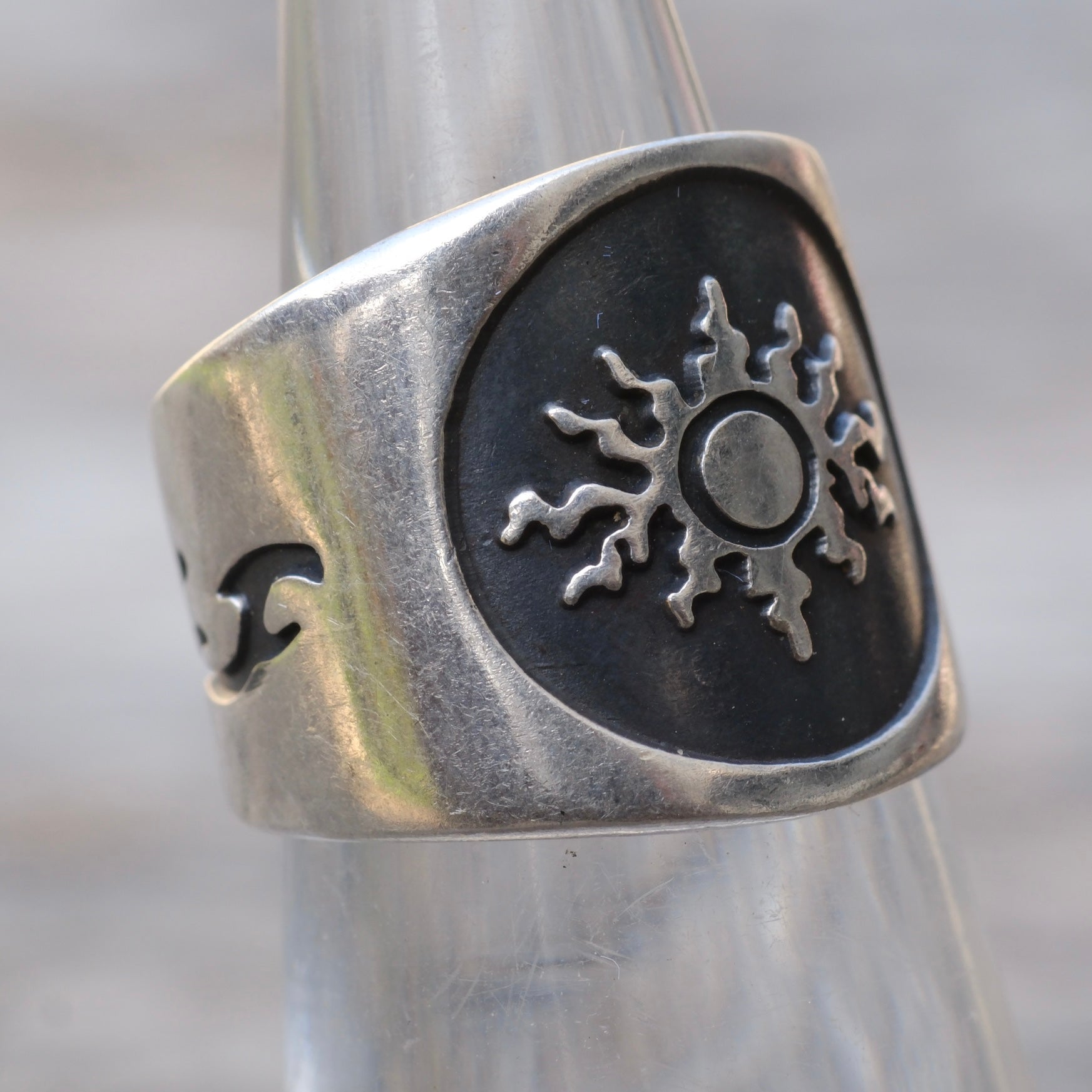Vintage Sterling Silver Tribal Sun Ring 4.75