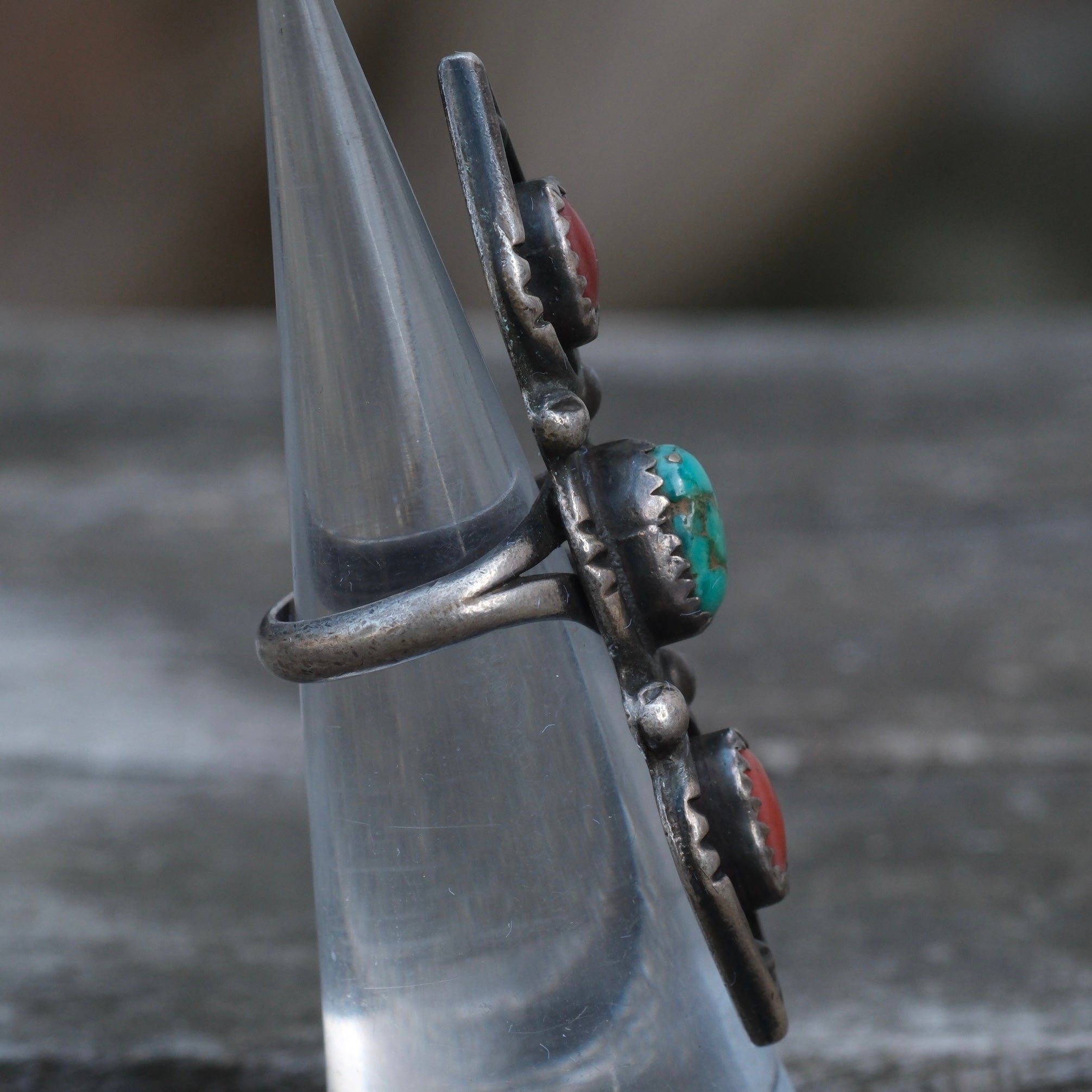 Vintage Sterling Turquoise and Coral Ring 3.25