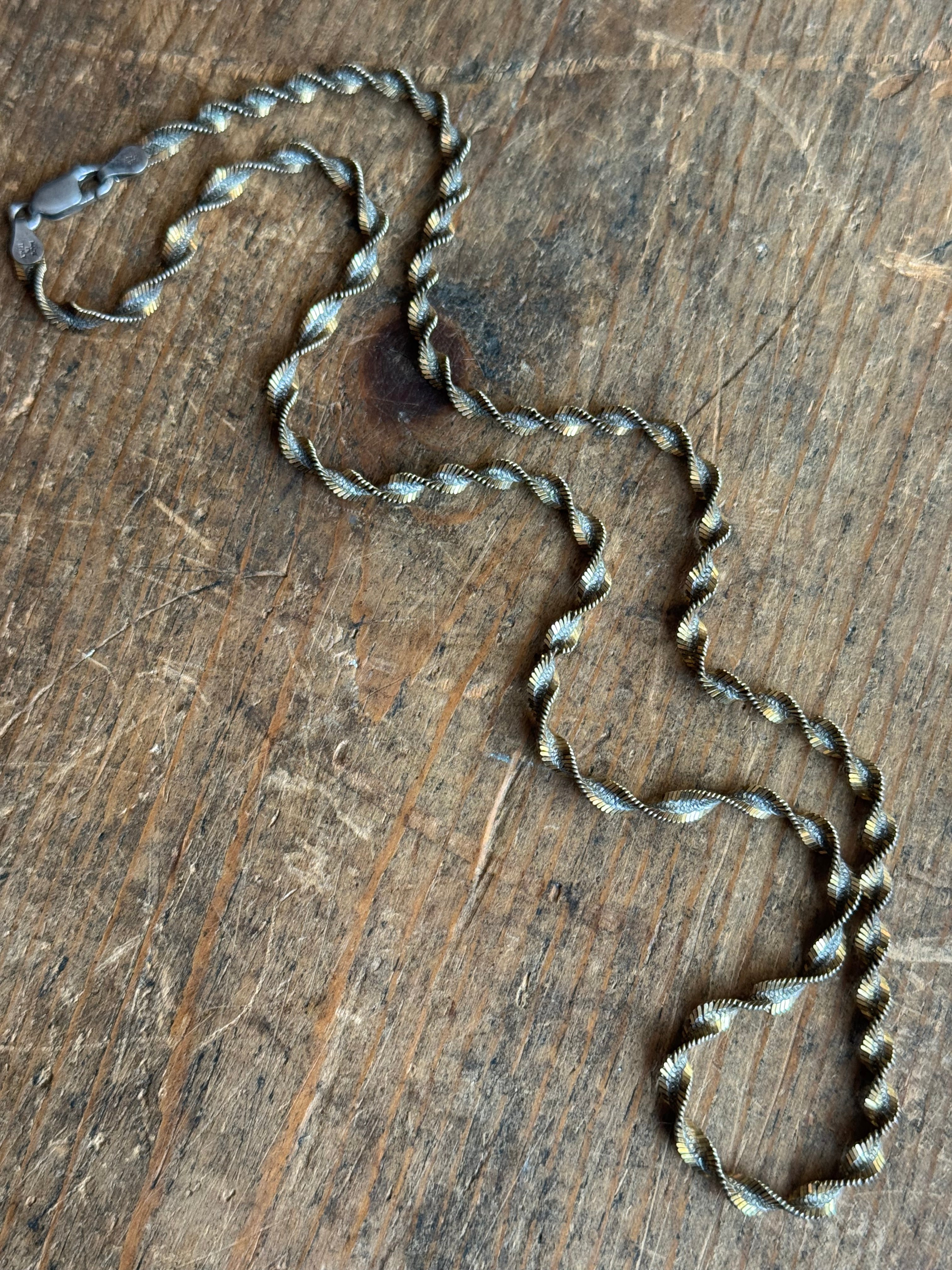 Vintage Sterling Silver 20” Two Tone Twist Herringbone Chain