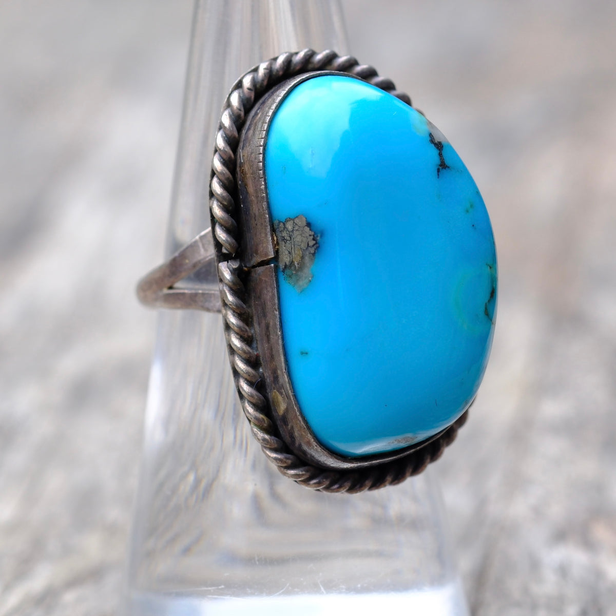 Vintage Sterling Turquoise Roper Ring 6.25