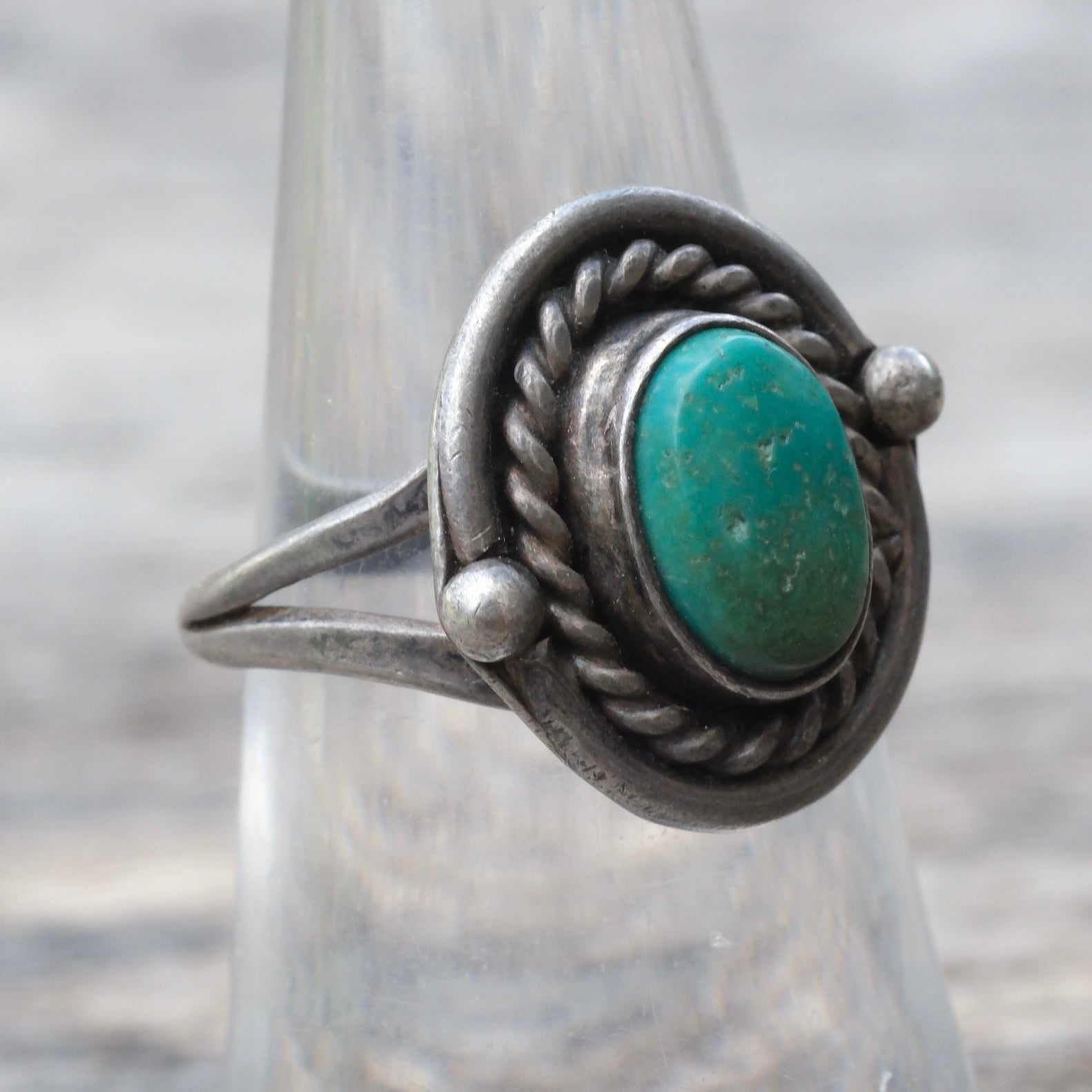 Vintage Sterling Turquoise Roper Ring 7