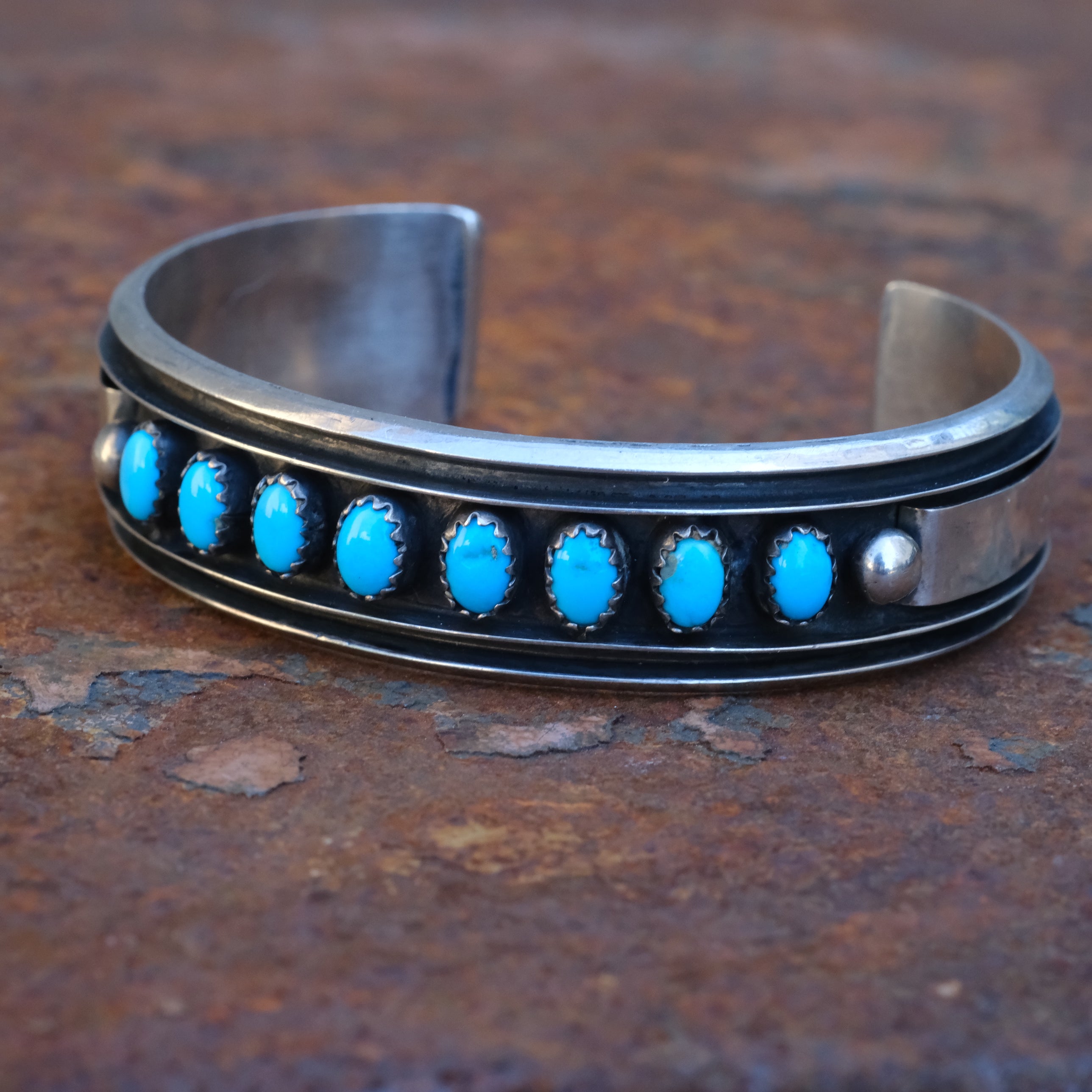 Vintage Sterling 8-Stone Turquoise Cuff Bracelet