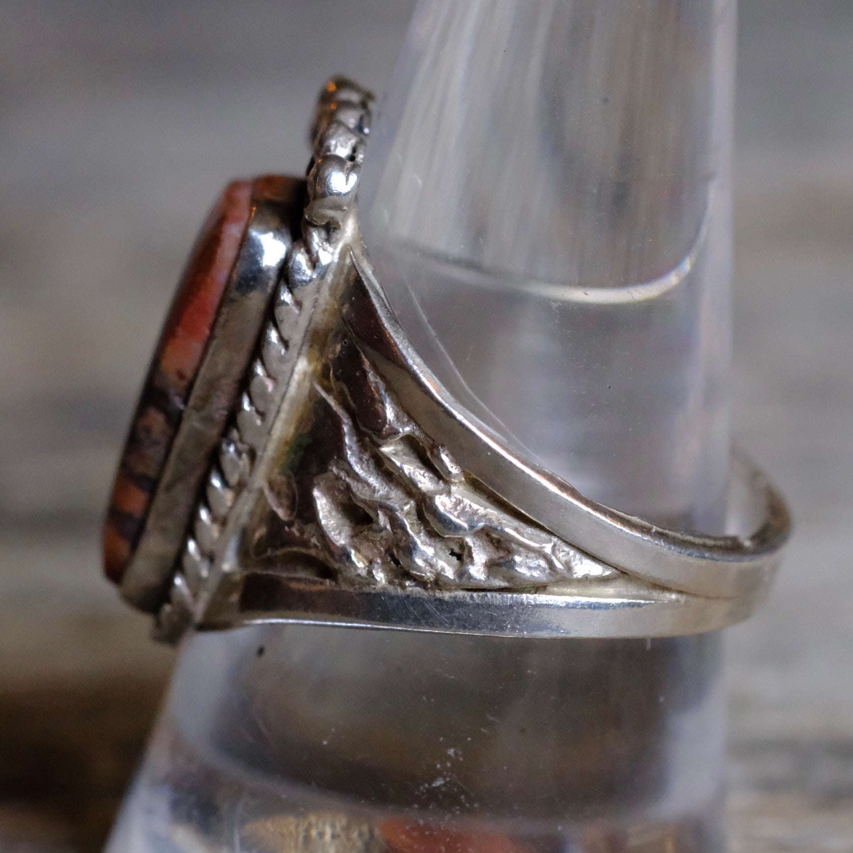 Vintage Sterling Petrified Wood Ring 10.25