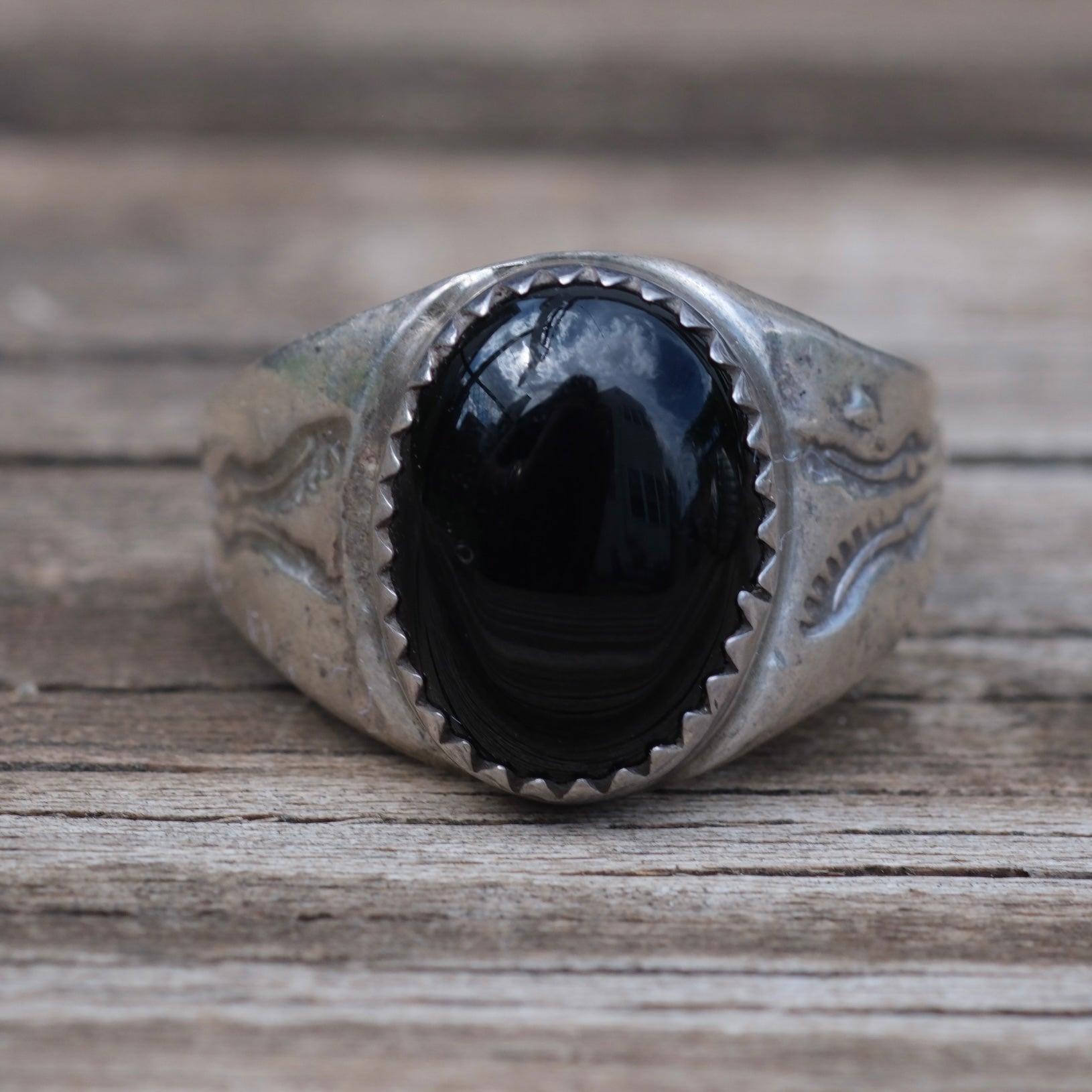 Ring Vintage Sterling Onyx Stamped Band Ring 8