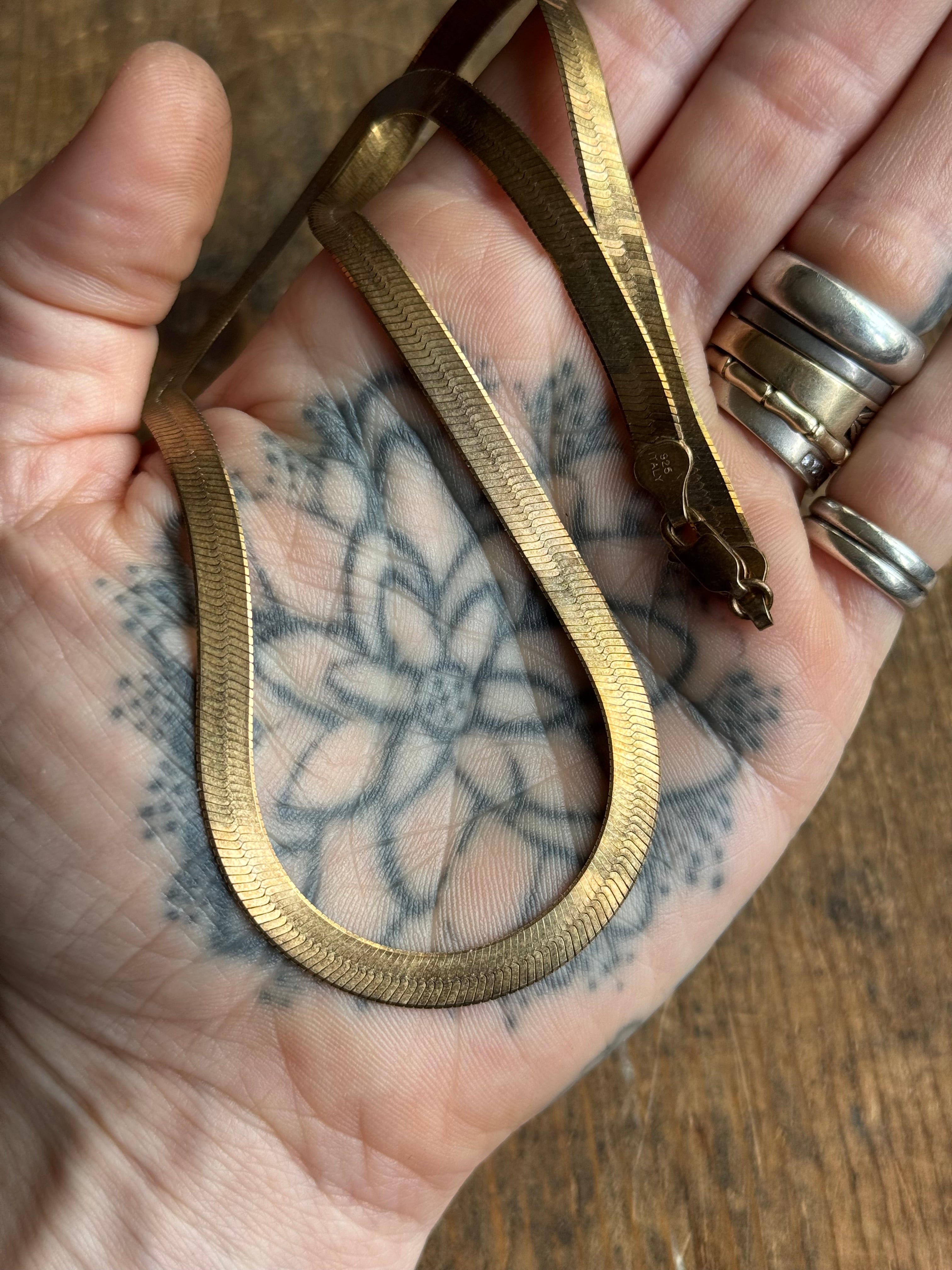 Vintage Sterling Silver 18” Gold Tone Herringbone Chain