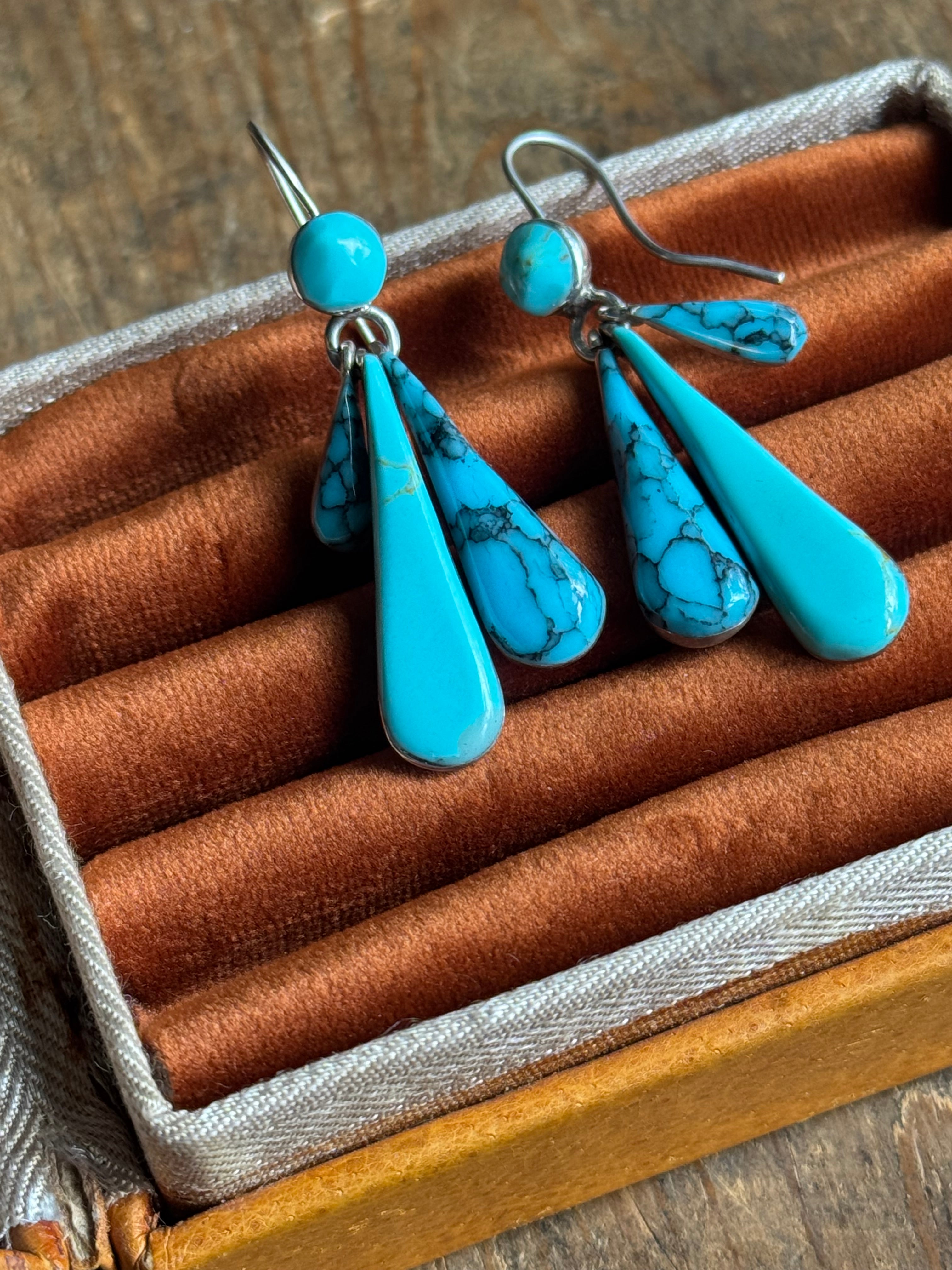 Vintage Sterling Silver Turquoise Teardrop Chandelier Earrings