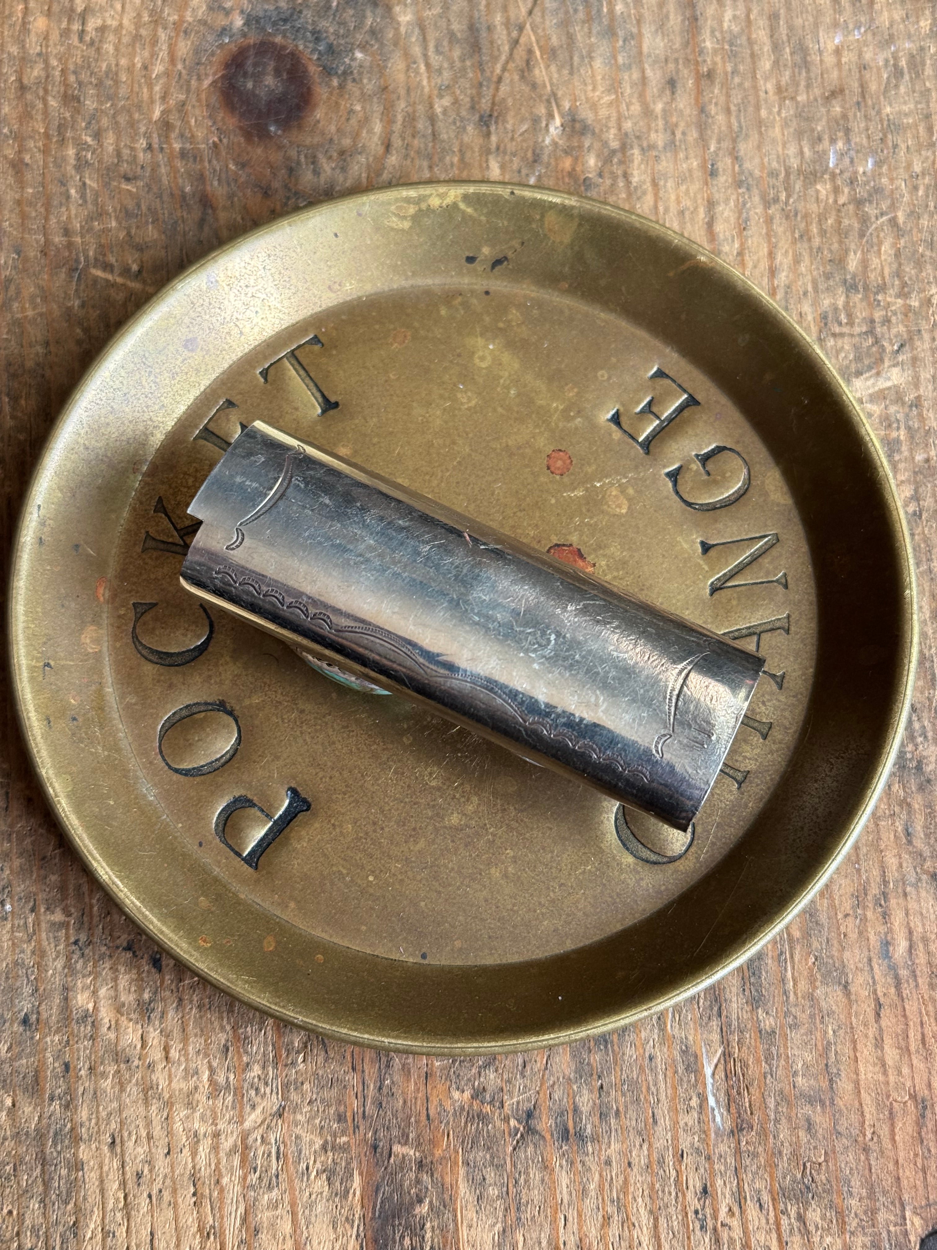 Vintage Stamped Nickel & Sterling Silver Turquoise Lighter Case