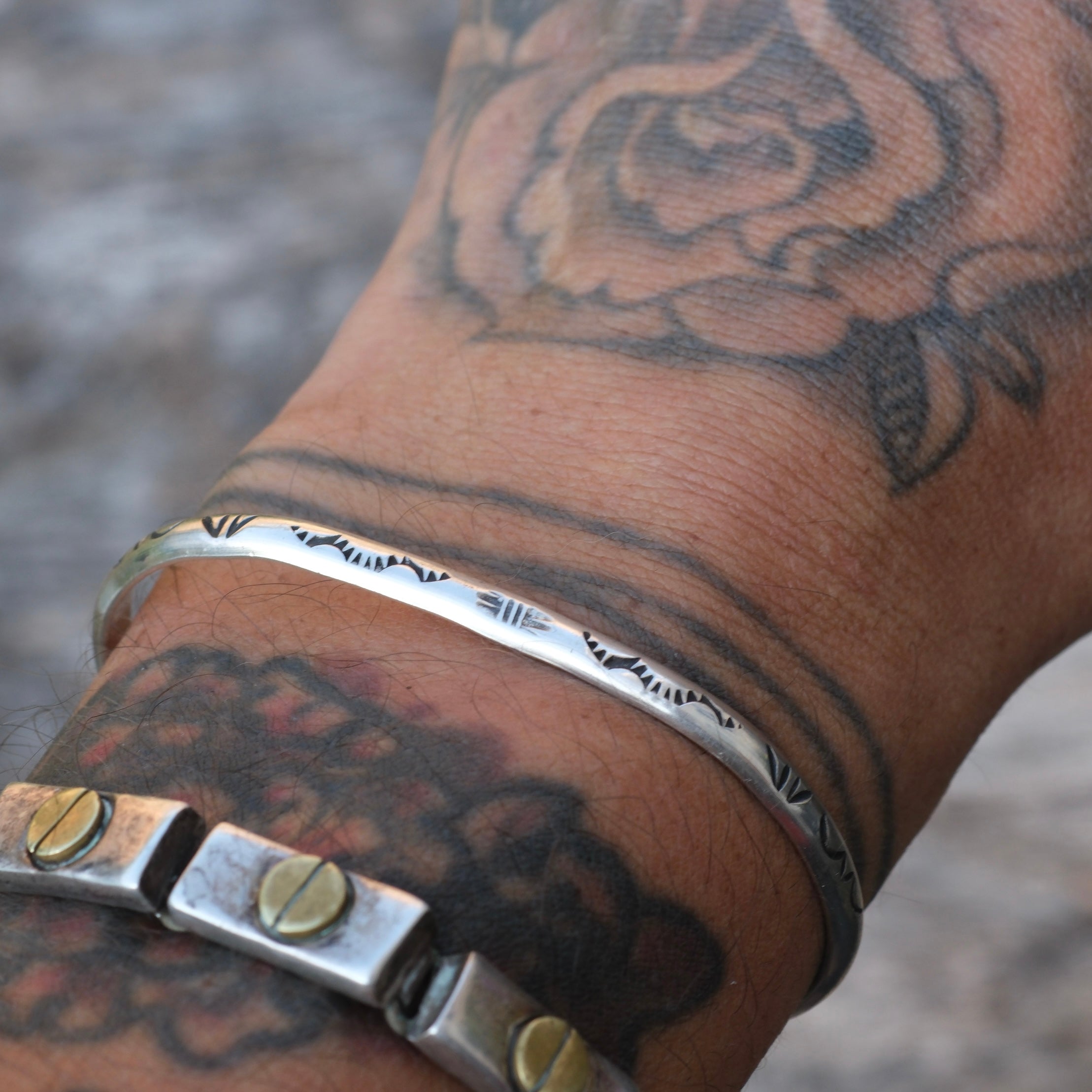 Vintage Sterling Silver Snake Stamped Cuff
