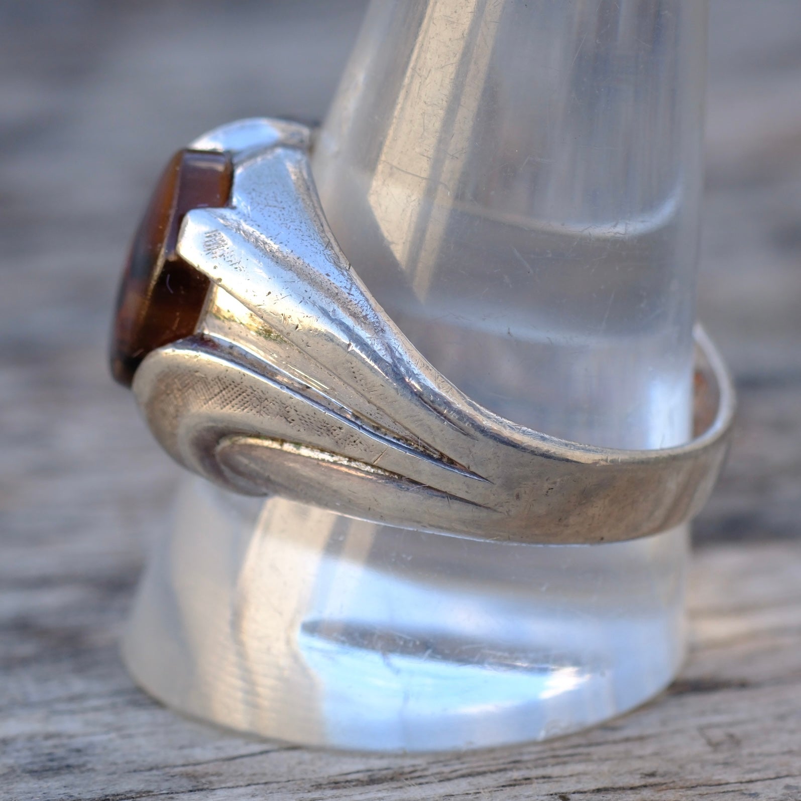 Vintage Sterling Agate Signet Ring 11.75