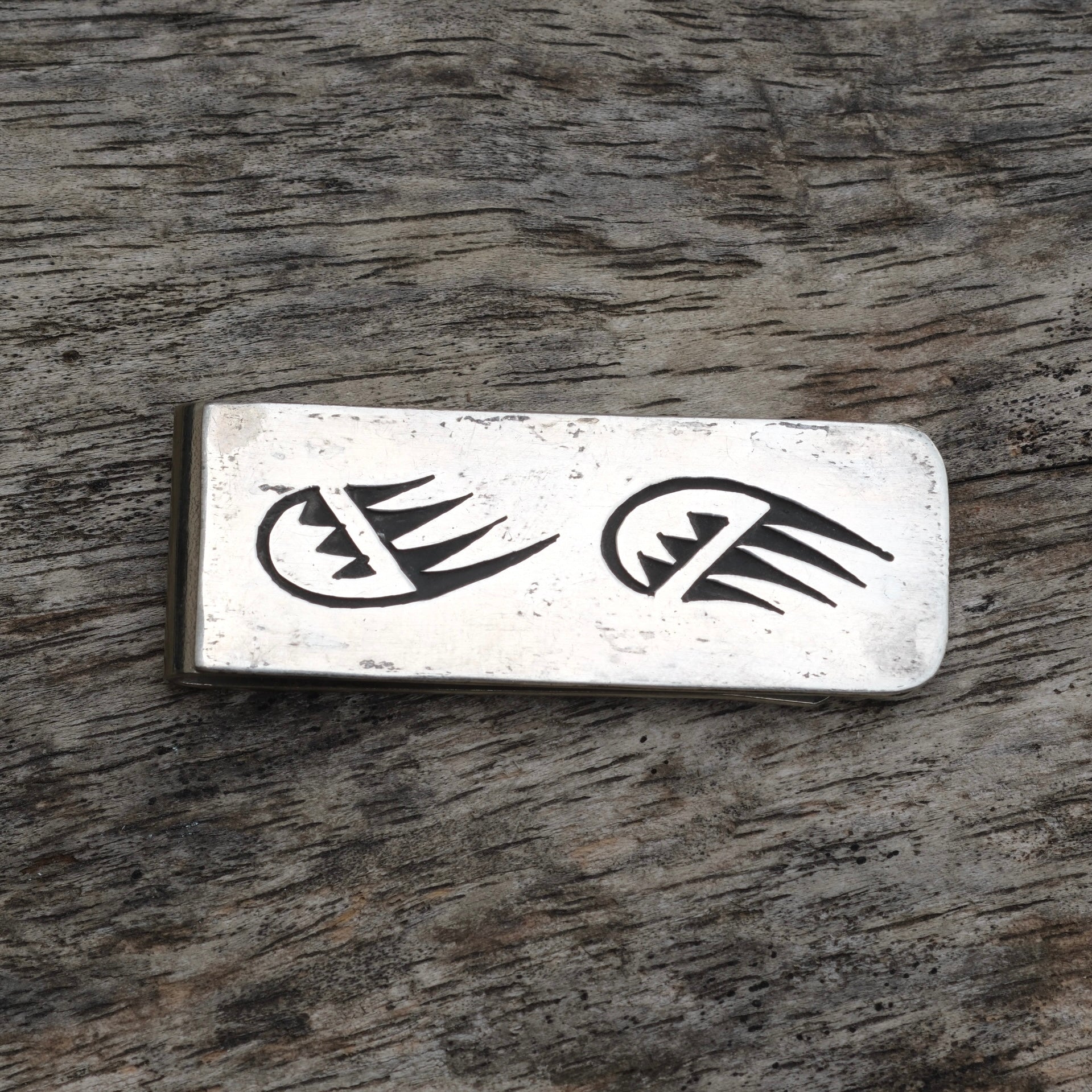 Vintage Sterling Overlay Hopi Bear Paw Money Clip