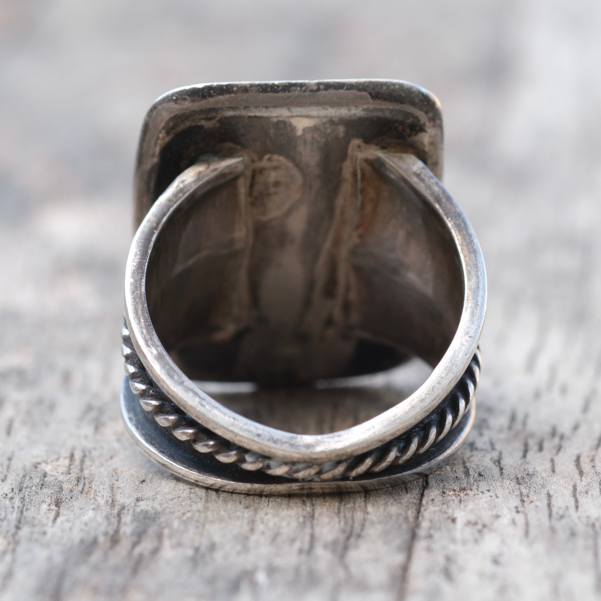 Vintage Sterling Turquoise Shadowbox Ring 10.25