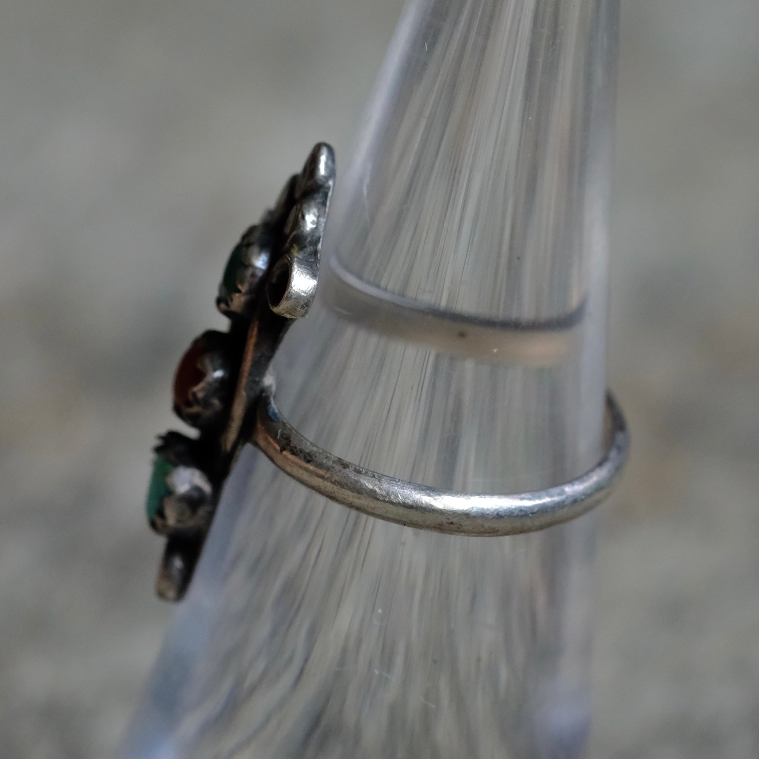 Vintage Sterling Turquoise and Coral Ring 4.5