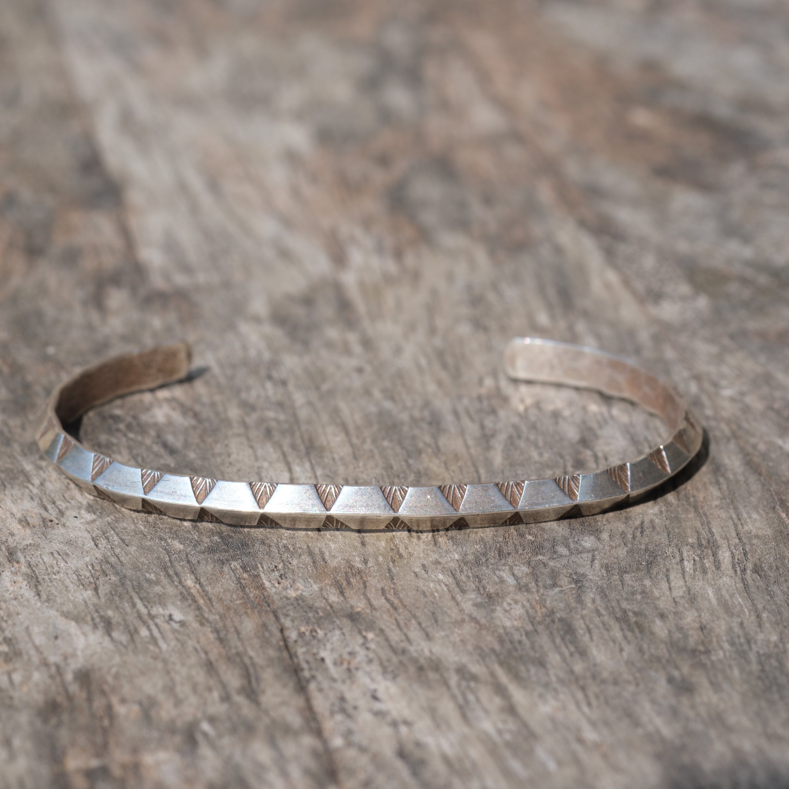 Vintage Sterling Silver Triangle Stamped Triangle Cuff