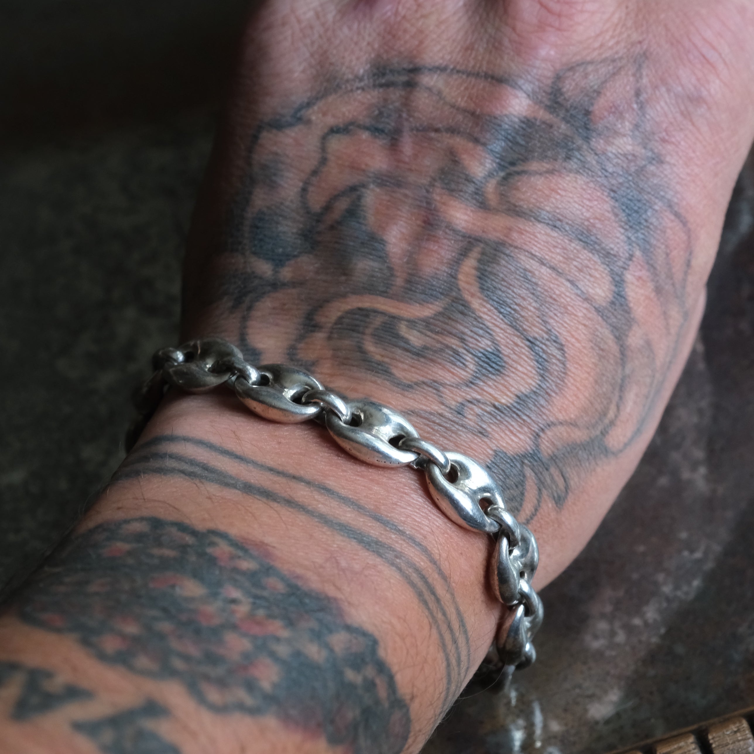 Vintage Sterling Puffy Mariner Chain Bracelet 7.5"