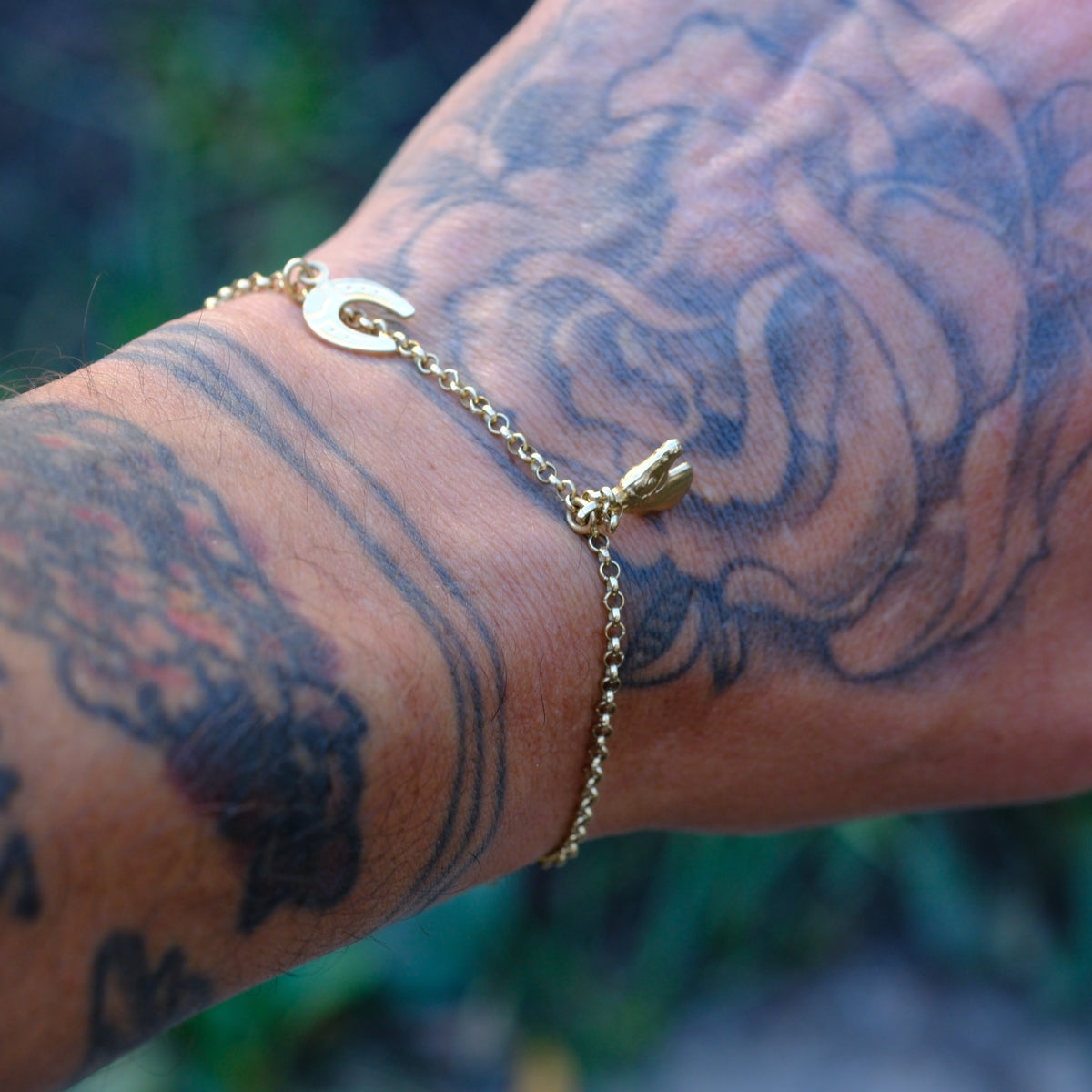 Vintage 14K Gold Horse and Horseshoe Charm Bracelet