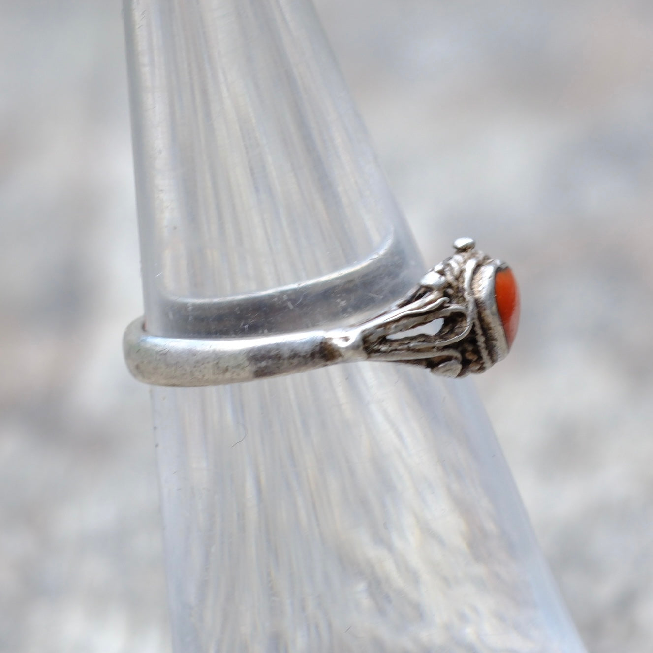 Vintage Sterling Silver Coral Heart Ring 4.75