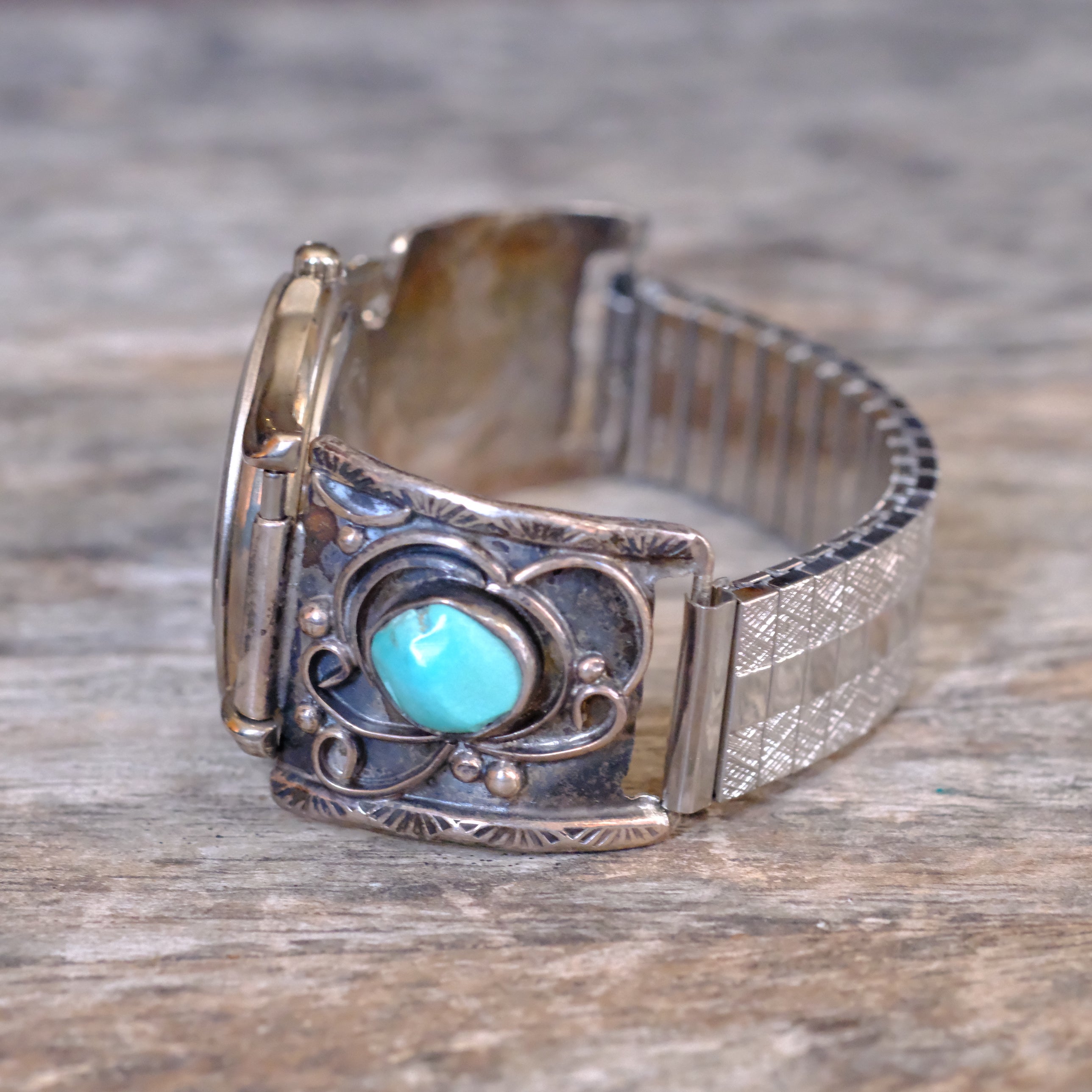 Vintage Sterling Turquoise Watch With Turquoise Dial