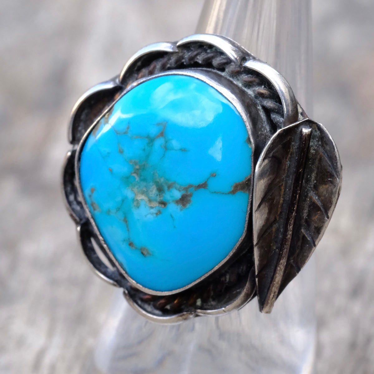 Vintage Sterling Turquoise Feather Ring 5.25