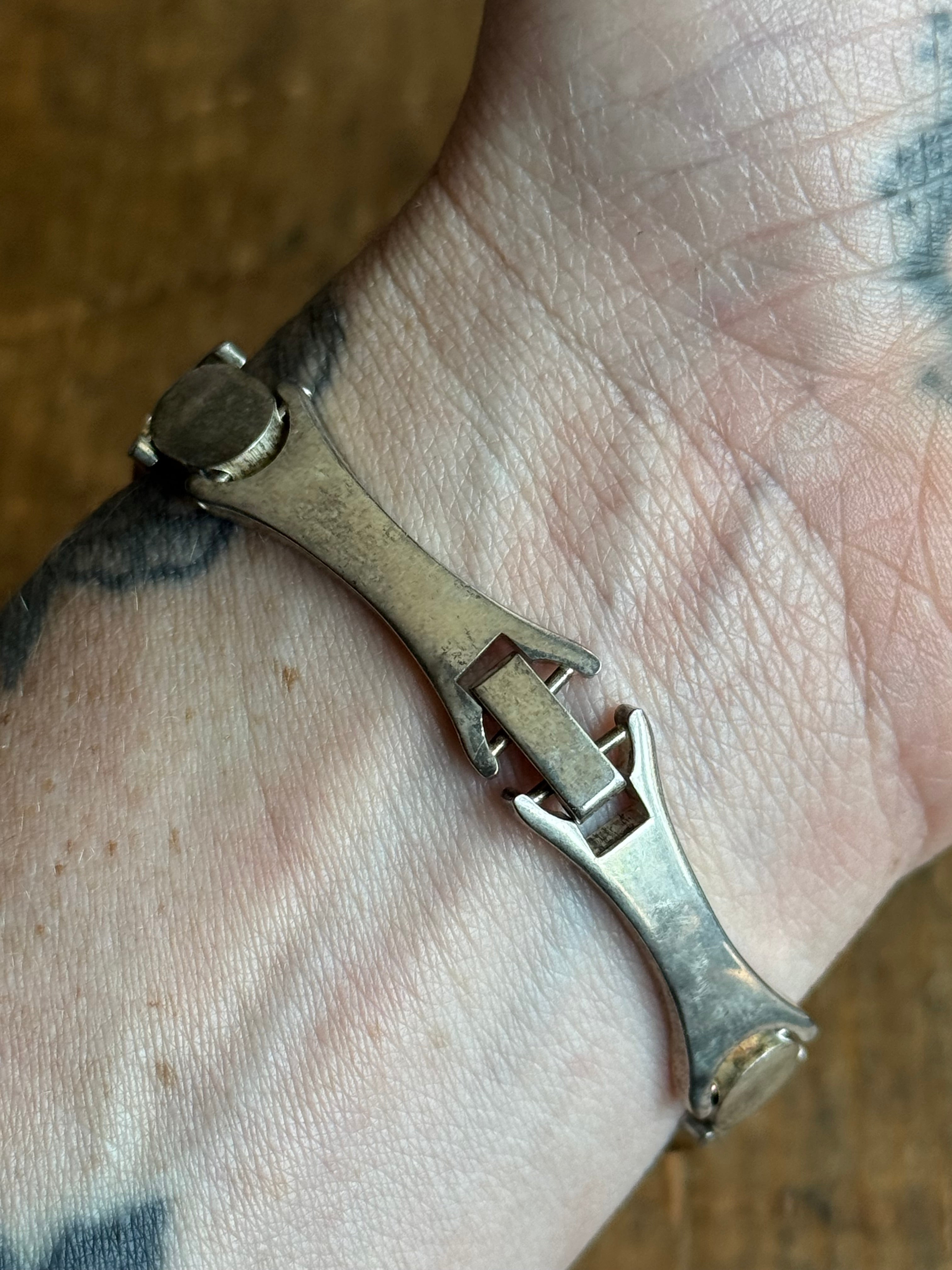 Vintage Sterling Silver 7.25” Modernist Link Bracelet
