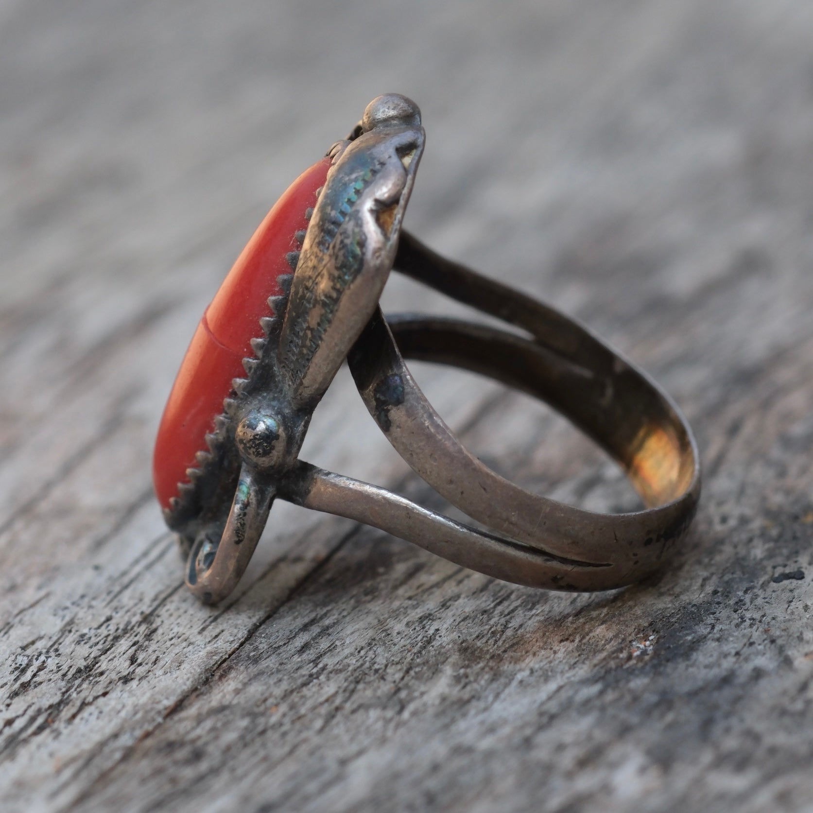 Vintage Sterling Coral Feather Ring 6