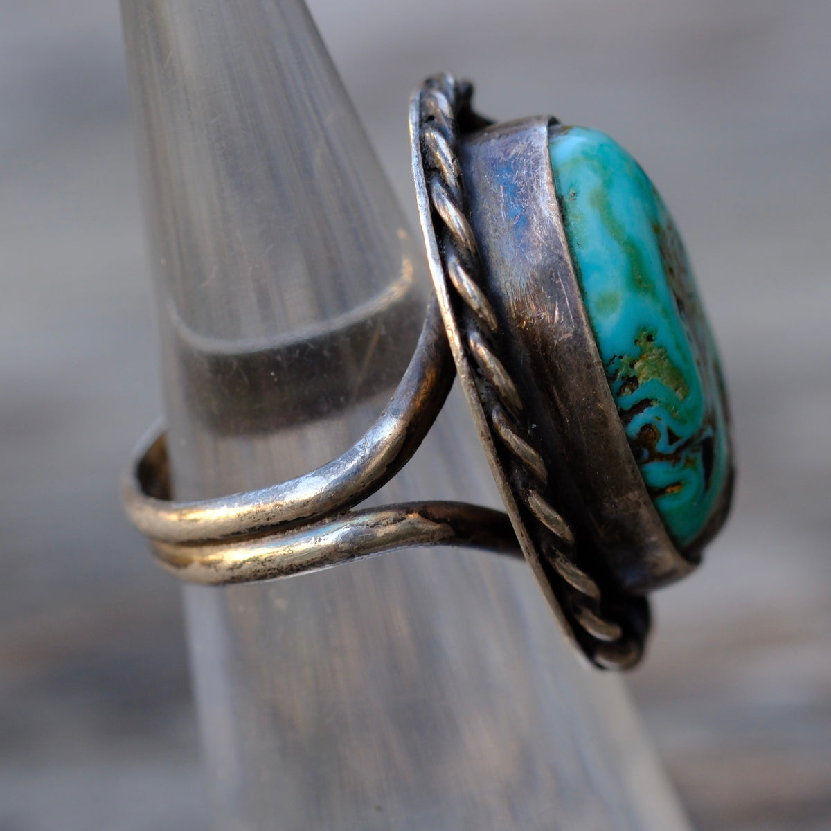 Vintage Sterling Turquoise Roper Ring 5