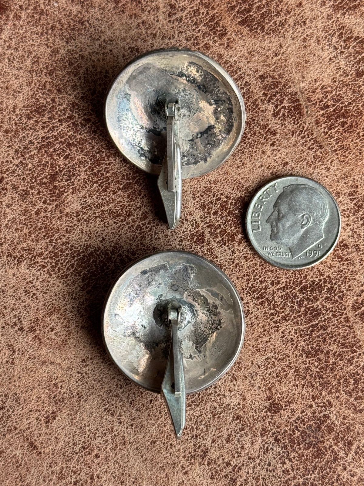 Vintage Sterling Silver Multistone Turquoise Concho Cufflinks
