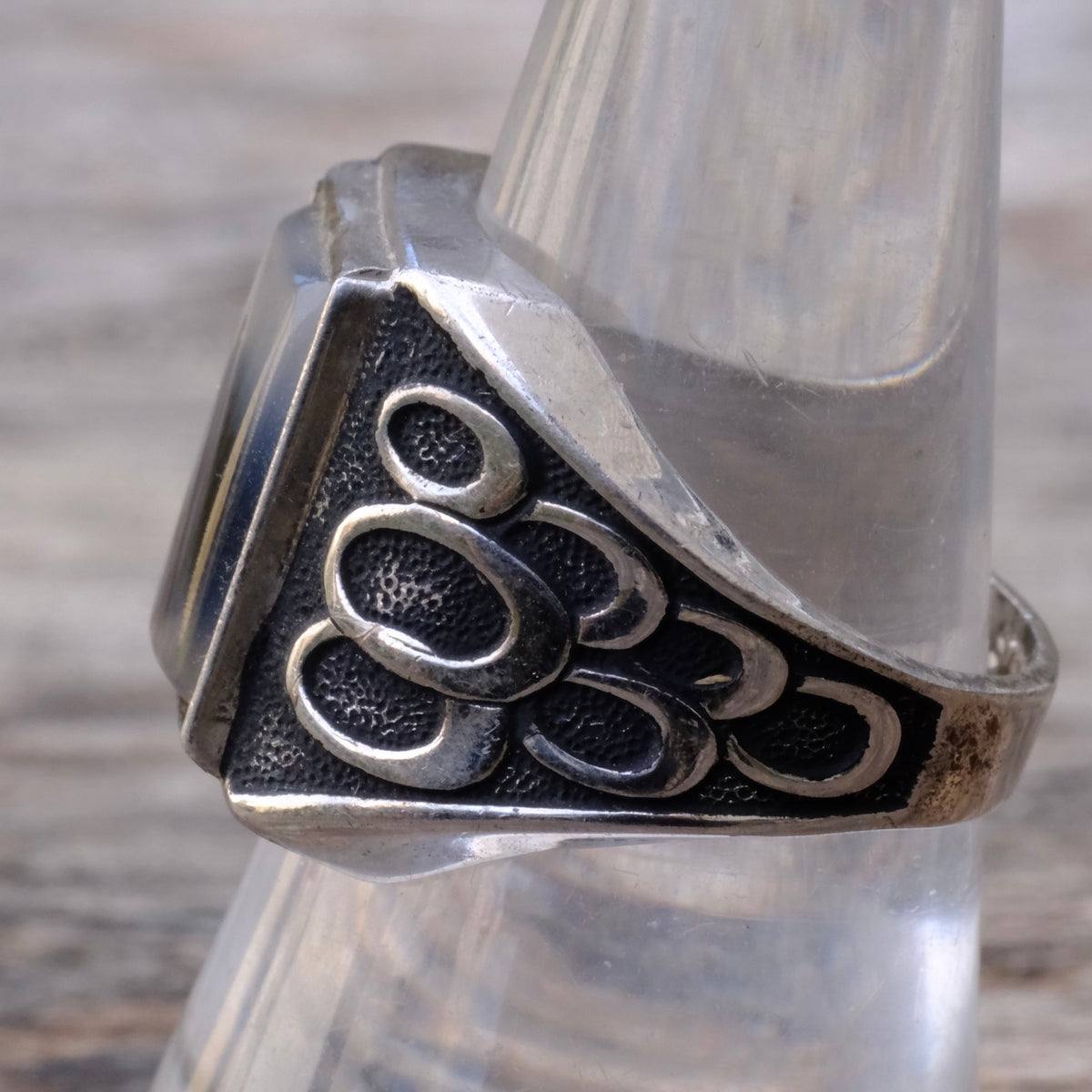 Vintage Sterling Agate Signet Ring 8.5