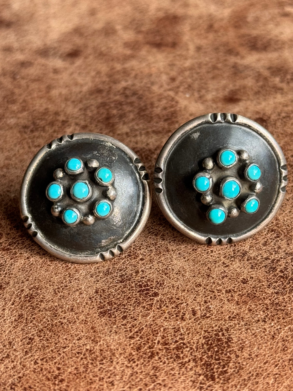 Vintage Sterling Silver Multistone Turquoise Concho Cufflinks