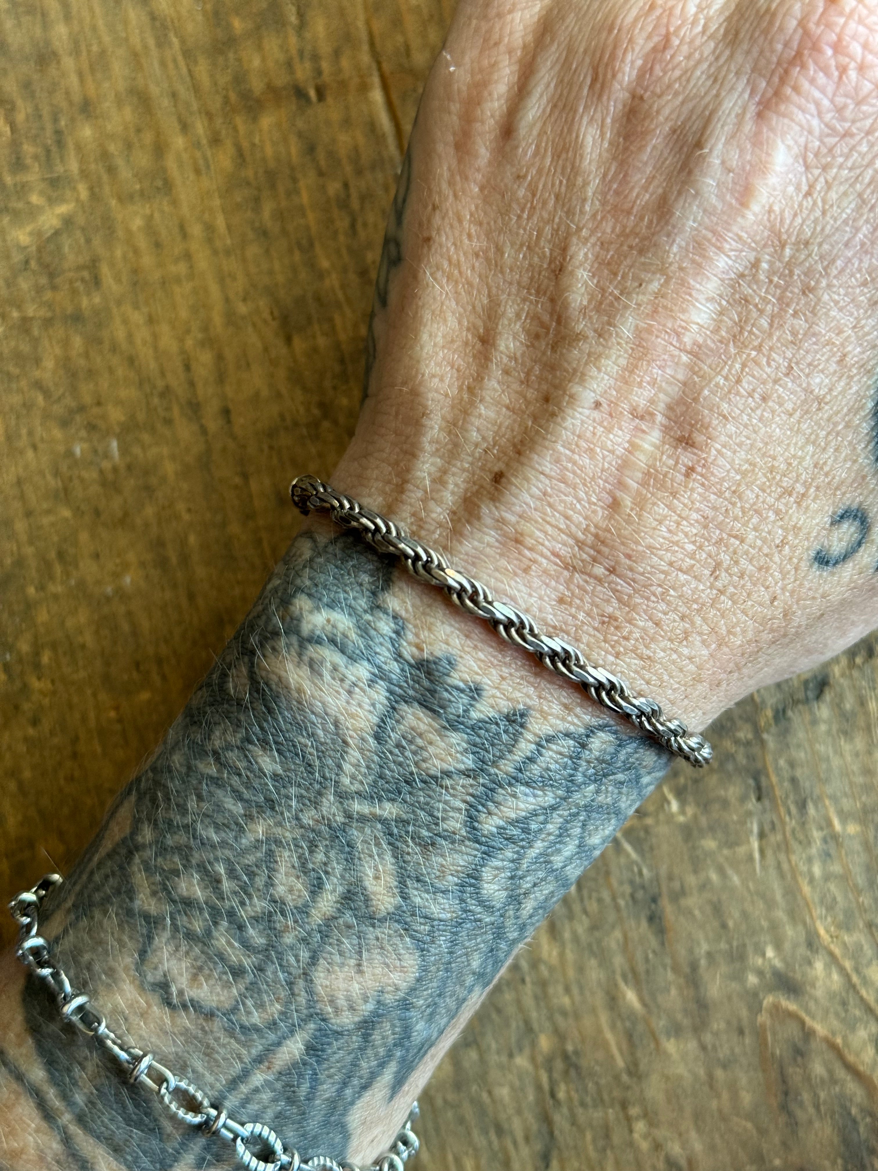Vintage Sterling Silver Rope Chain Bracelet 6.75"