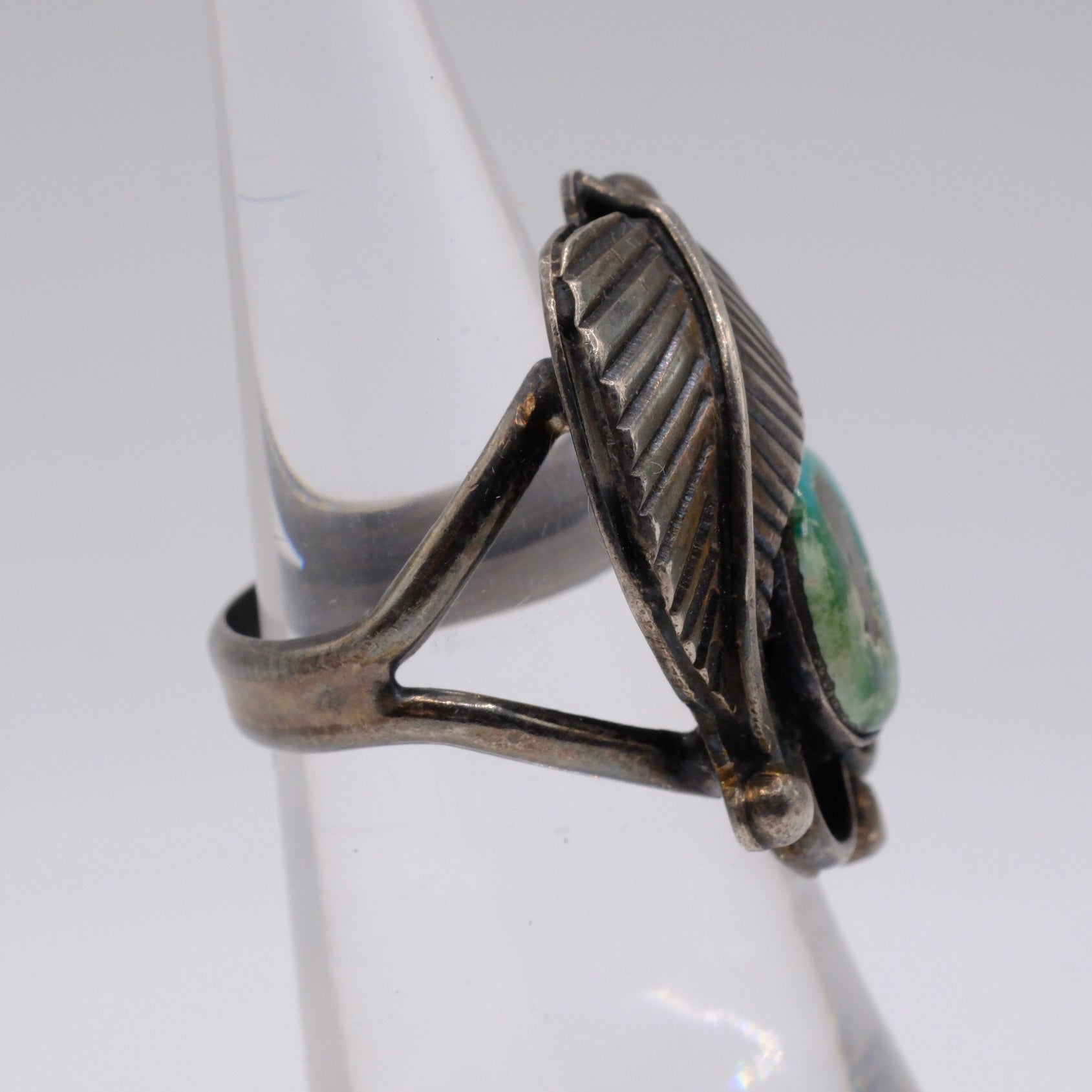 Vintage Sterling Turquoise Feather Ring 4.25