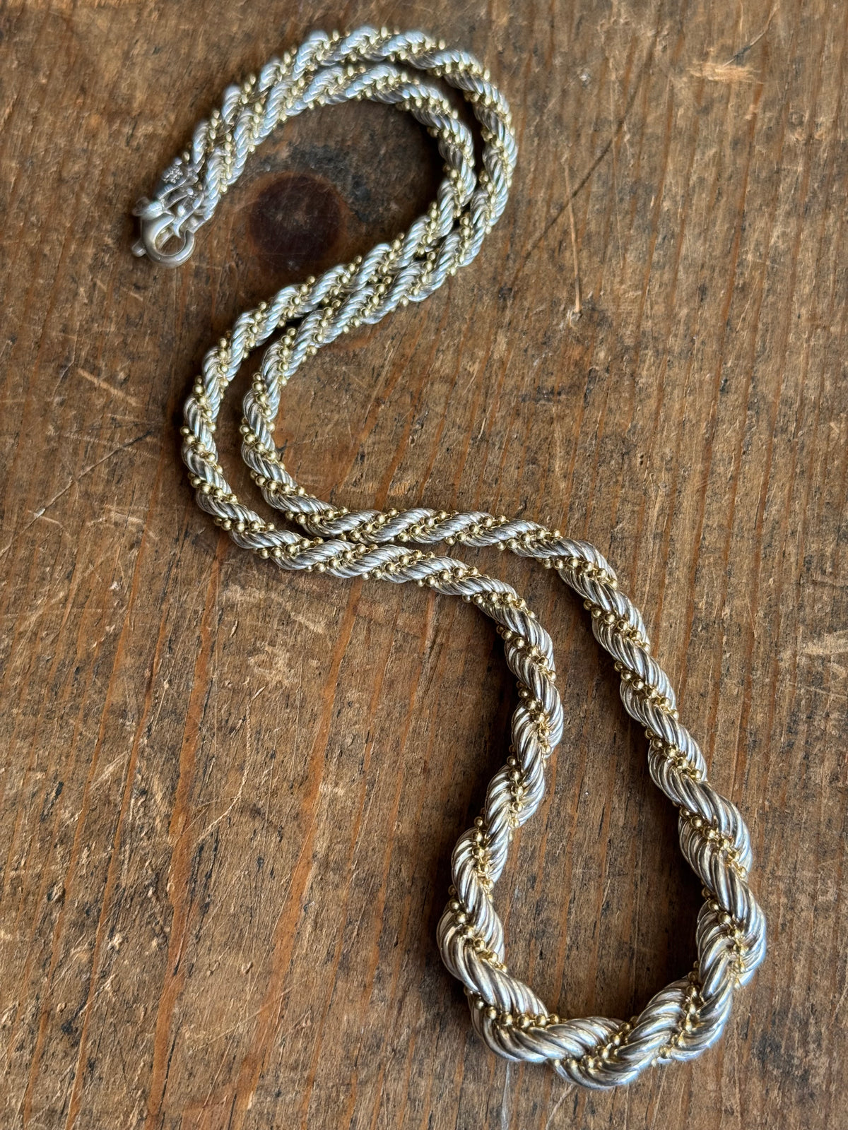 Vintage Sterling Silver 20” Rope & Gold Tone Bead Chain