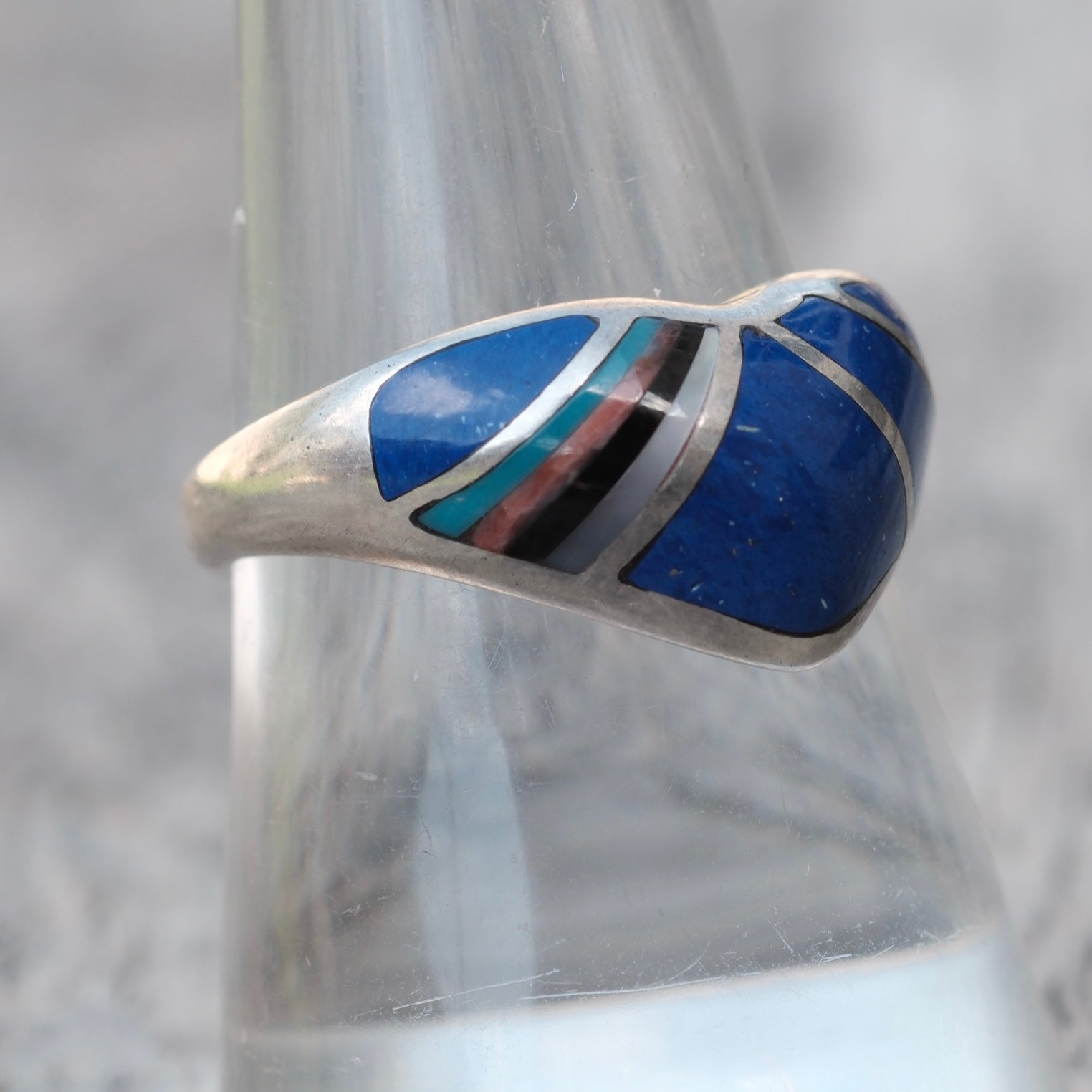 Vintage Sterling Multistone Inlay Band Ring 8.5