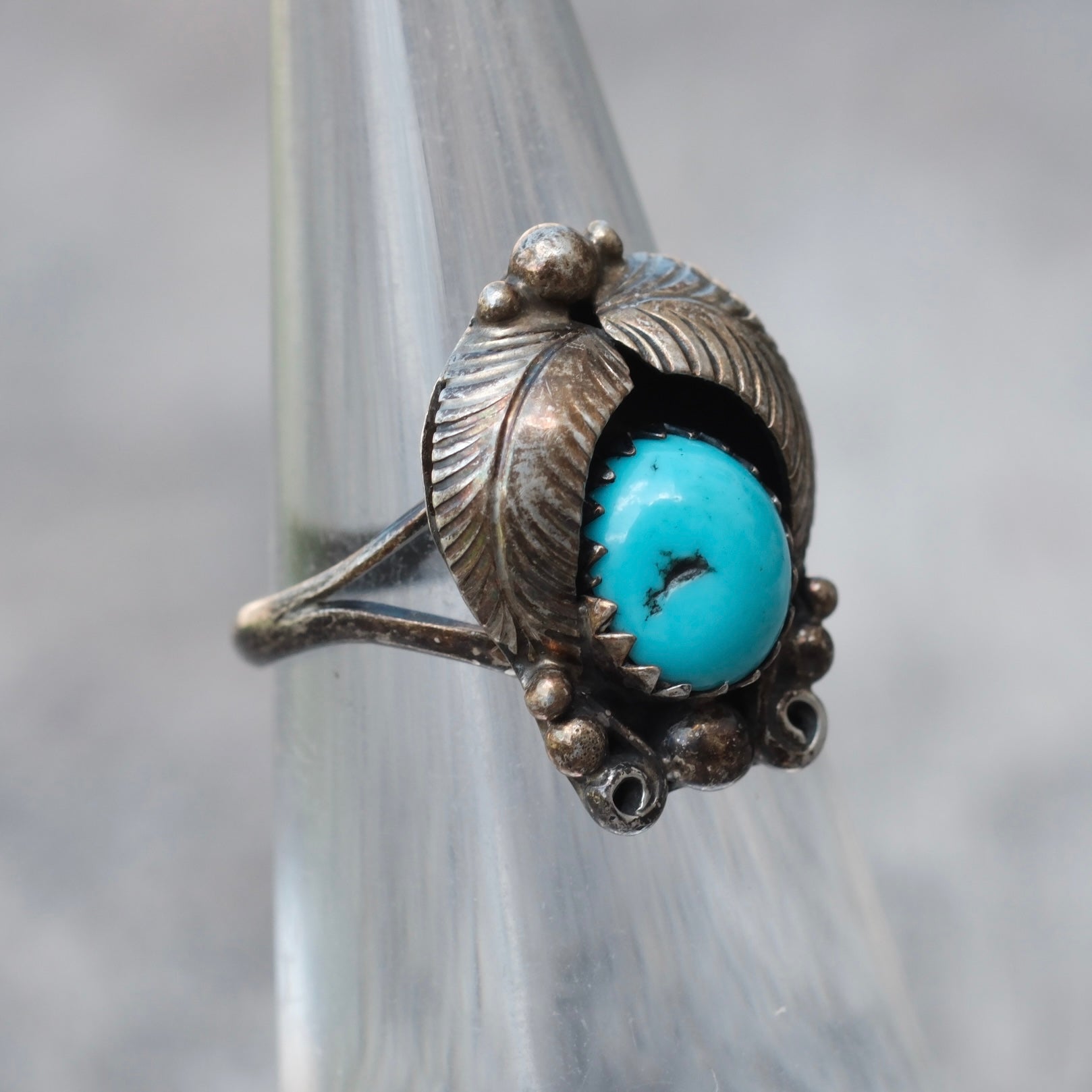 Vintage Sterling Turquoise Feather Ring 4.75