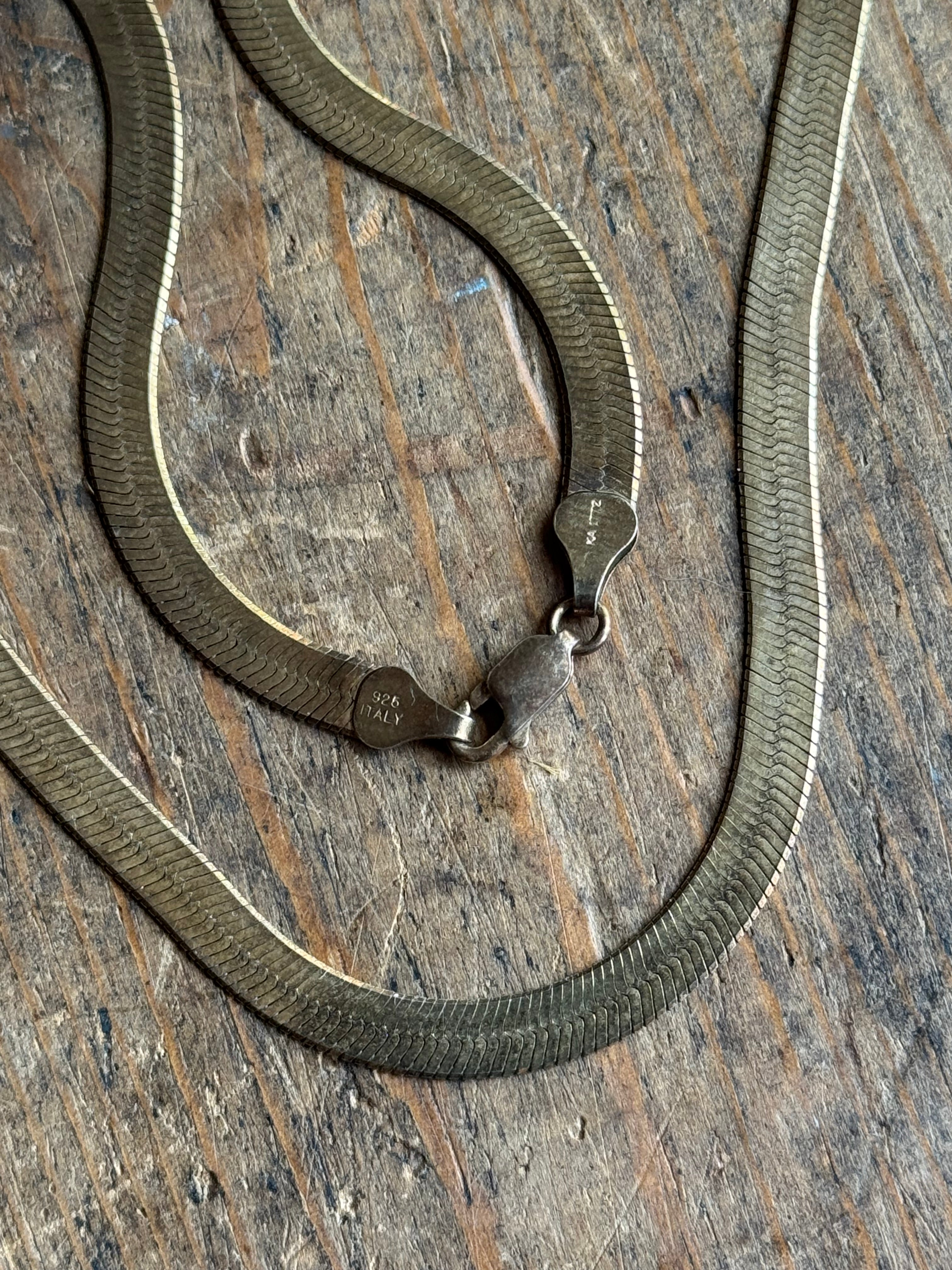 Vintage Sterling Silver 18” Gold Tone Herringbone Chain