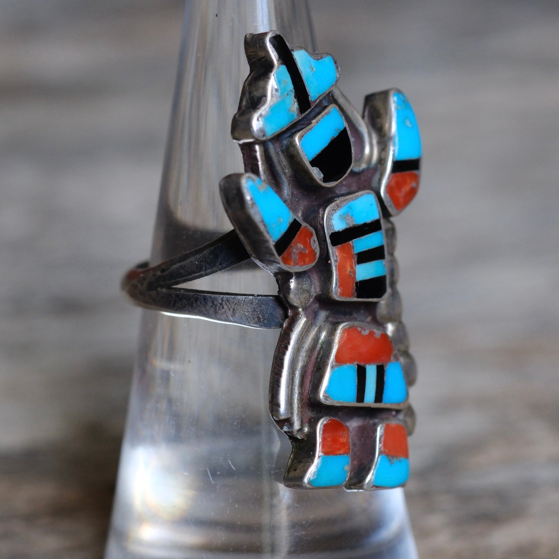 Vintage Sterling Multistone Inlay Dancer Ring 6