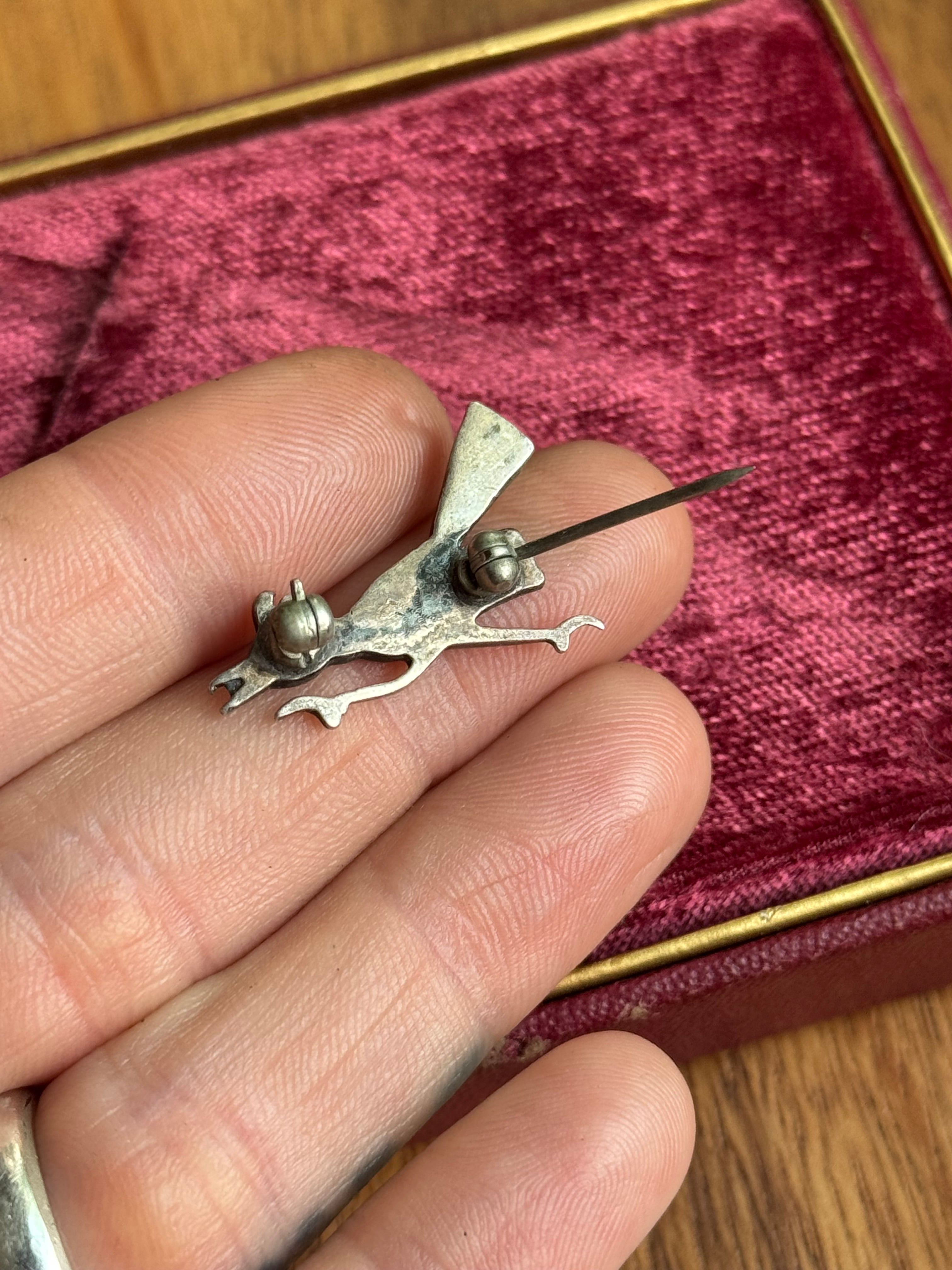 Vintage Sterling Silver Turquoise Inlay Road Runner Pin