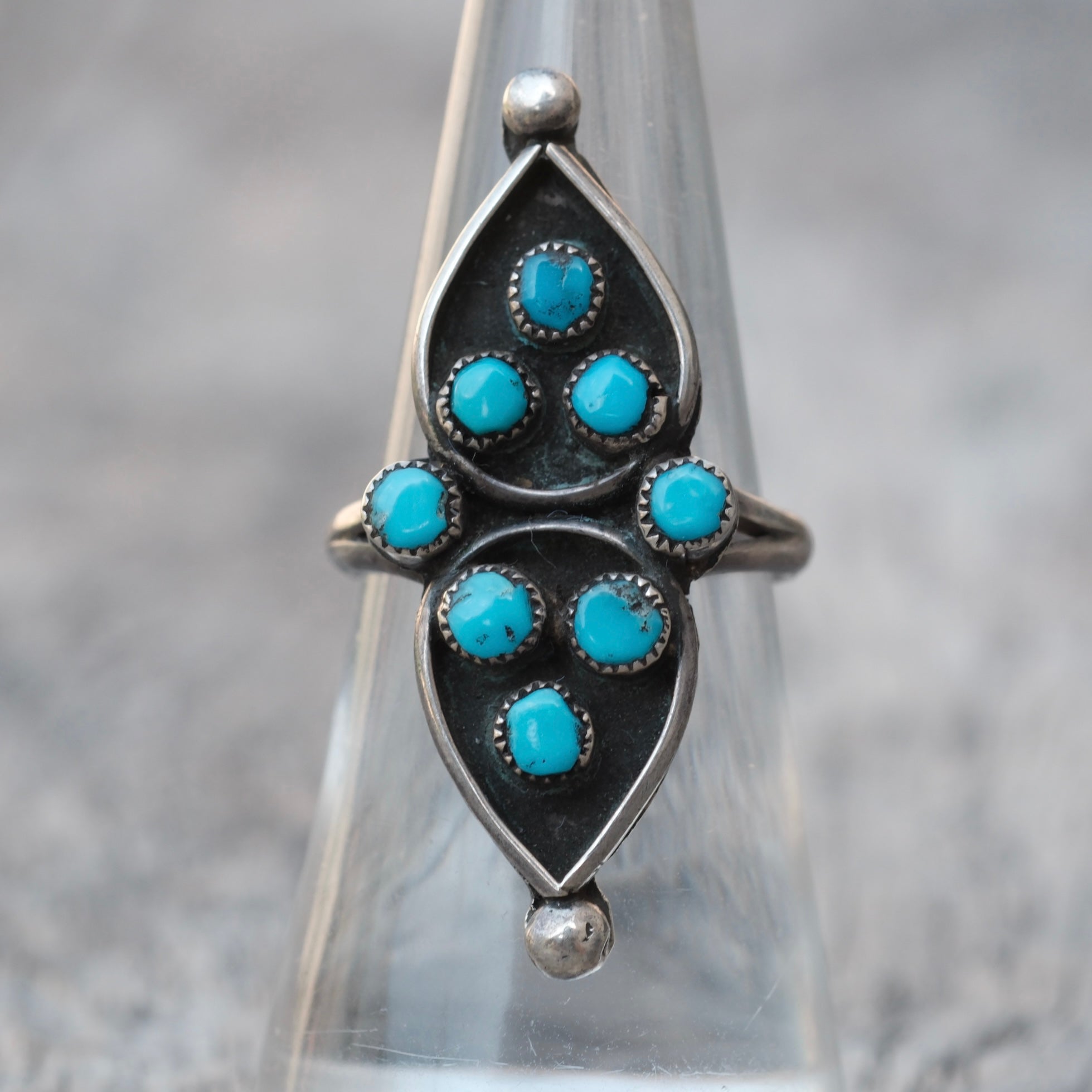 Vintage Sterling Turquoise Cluster Ring 6.5