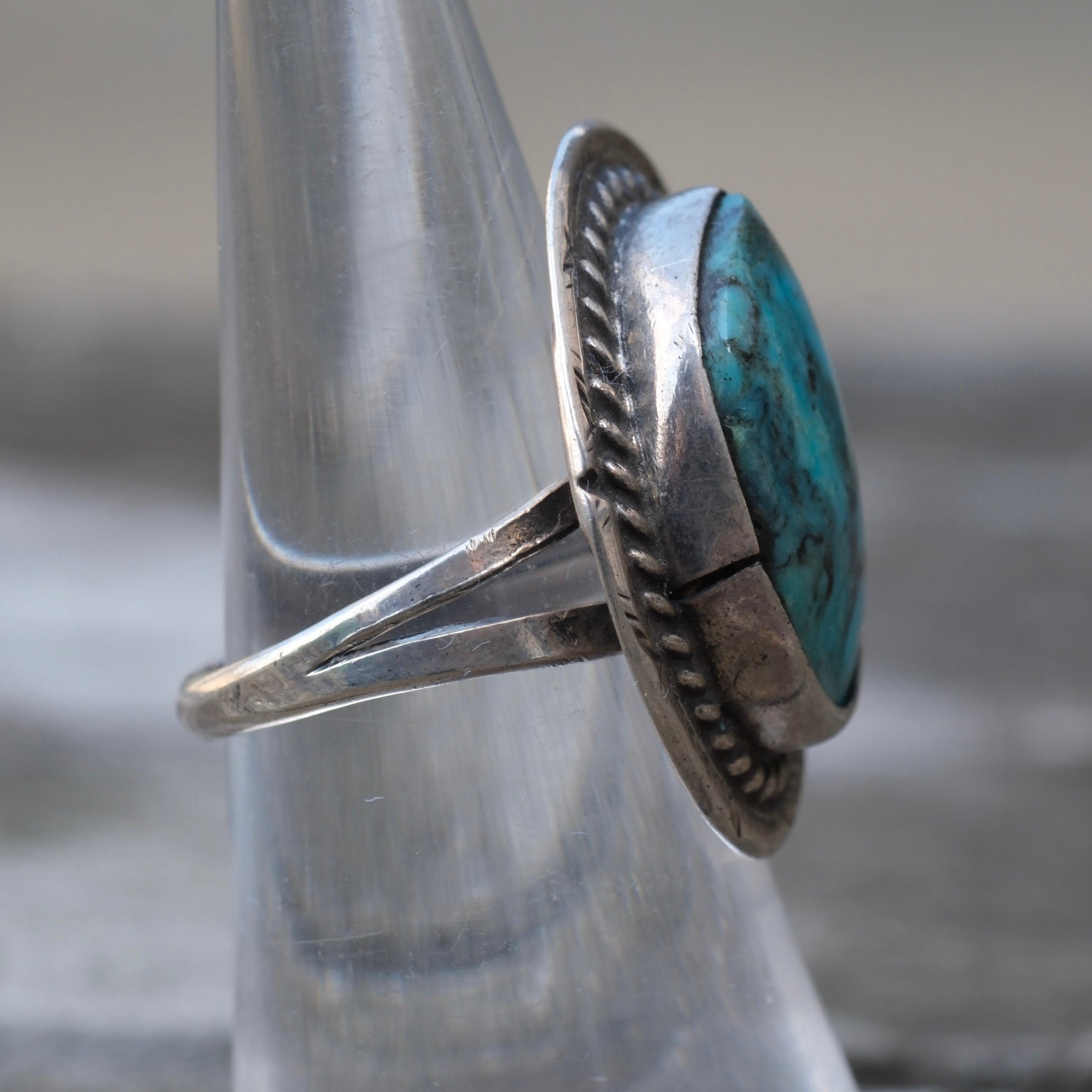 Vintage Sterling Turquoise Roper Ring 6.5
